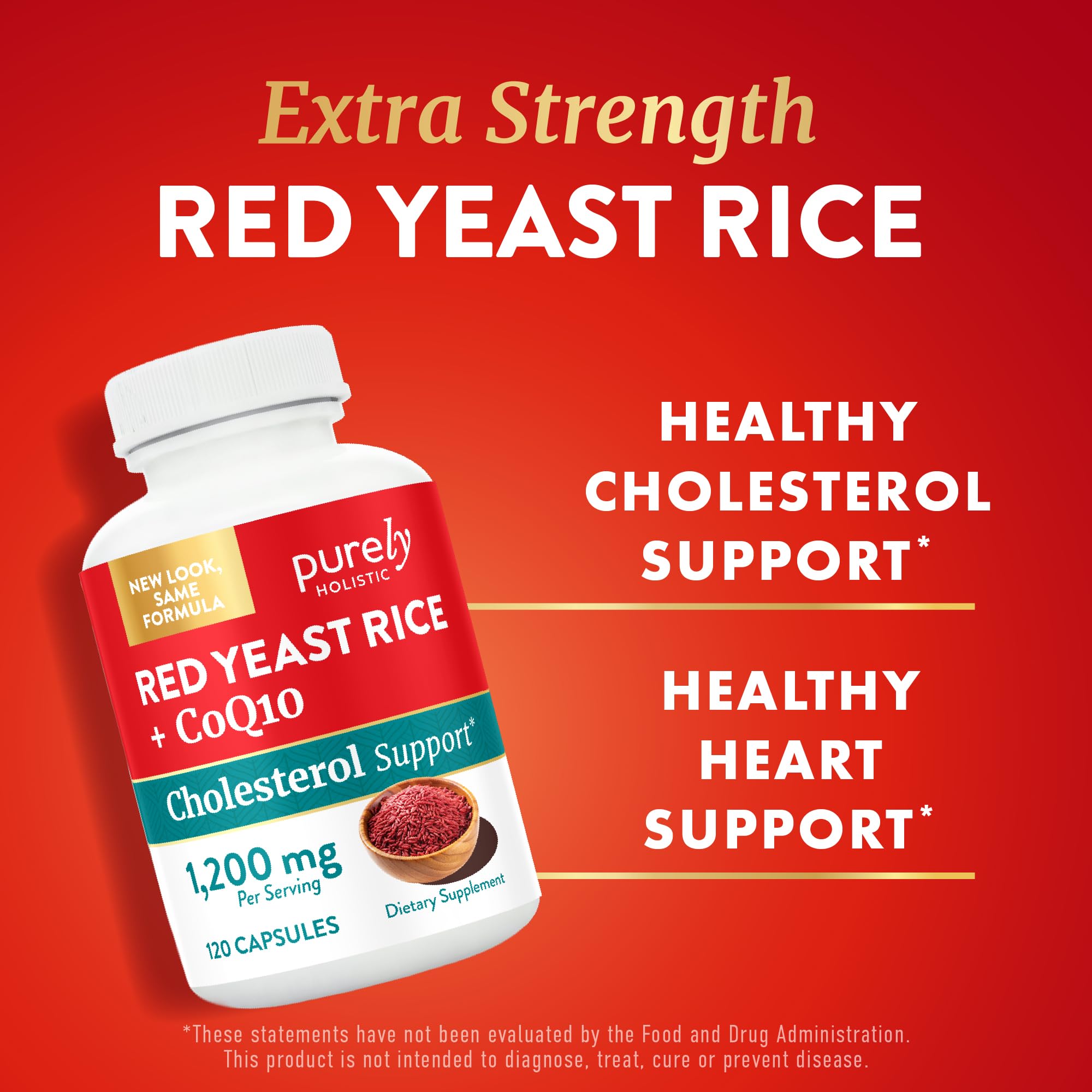Close-up of Purely Holistic Red Yeast Rice + CoQ10 capsule