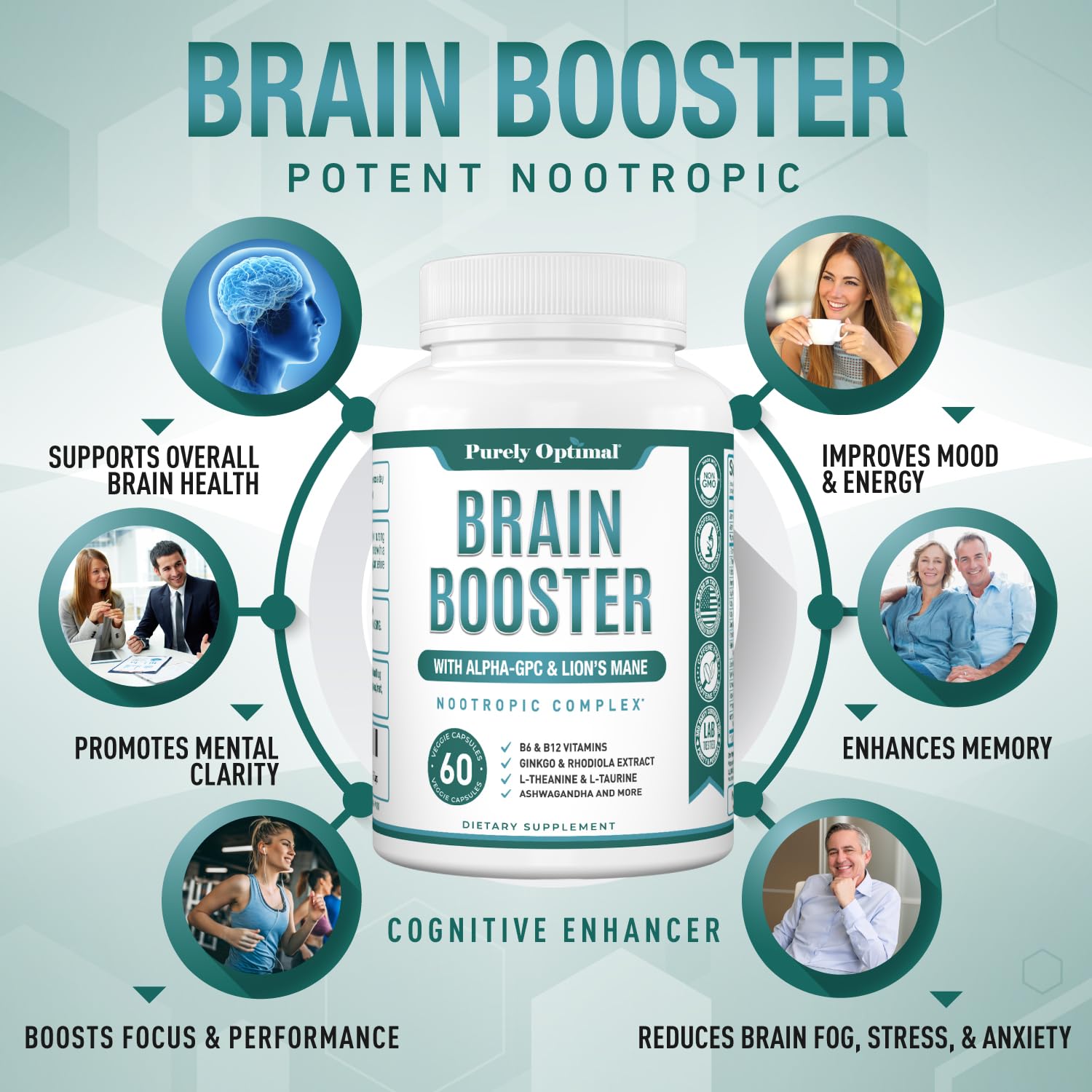 Close-up of Purely Optimal Ginkgo Biloba Brain support capsules