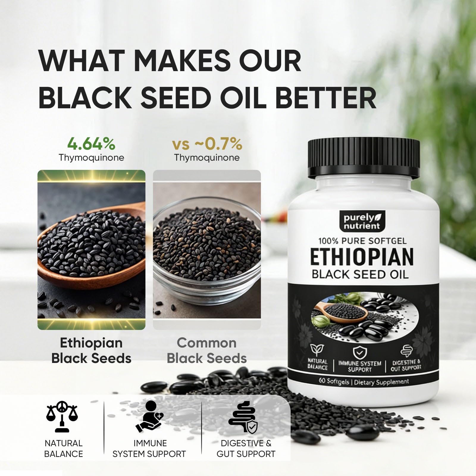 Close-up of PURELYNUTRIENT Black Seed Oil Softgel