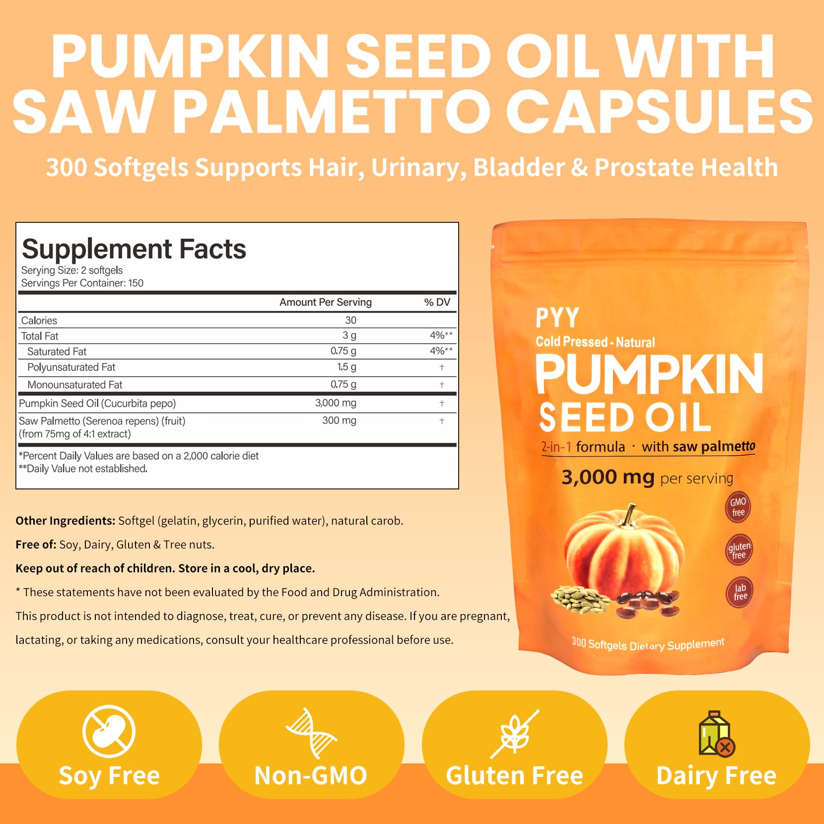 Close-up of PYY Pumpkin Seed Oil Softgels capsules