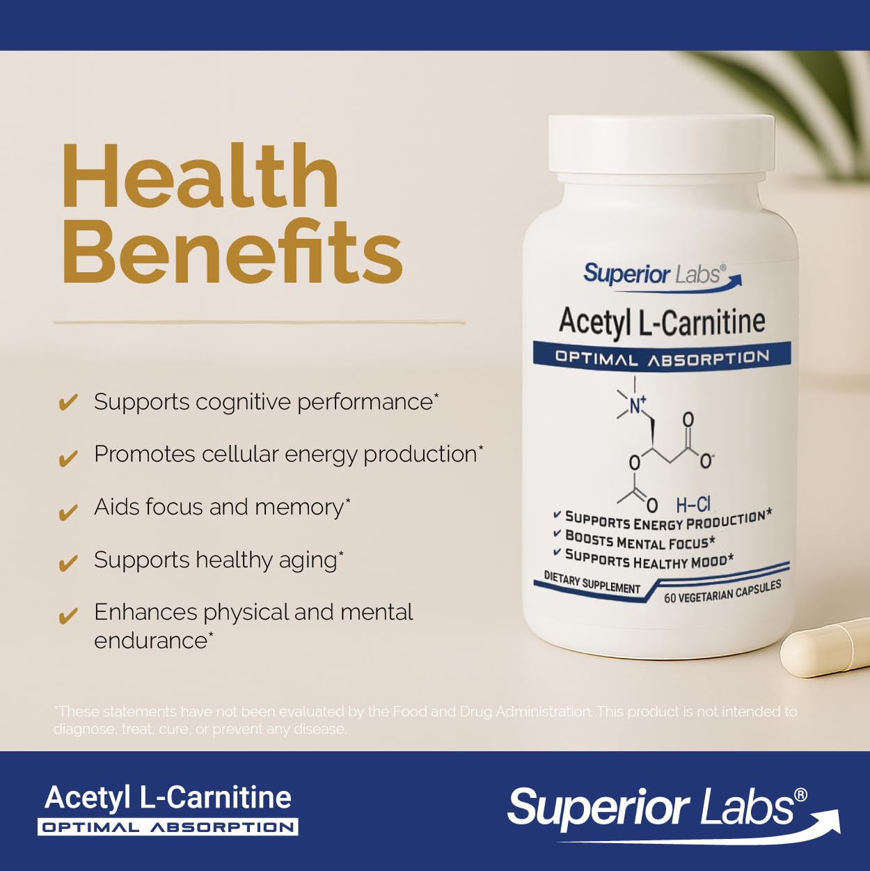 Close-up of quality Labs Acetyl L-Carnitine 500mg vegetable capsules