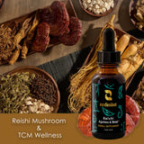 Close-up of Redmint Reishi Mushroom Tincture dropper dispensing liquid