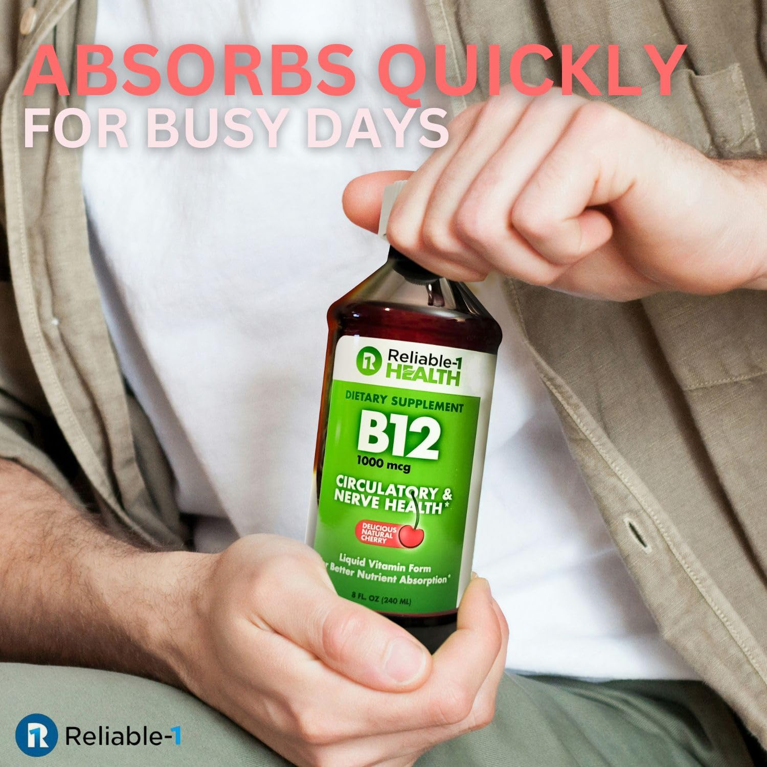 Close-up of Reliable-1 Laboratories Liquid Vitamin B12 label
