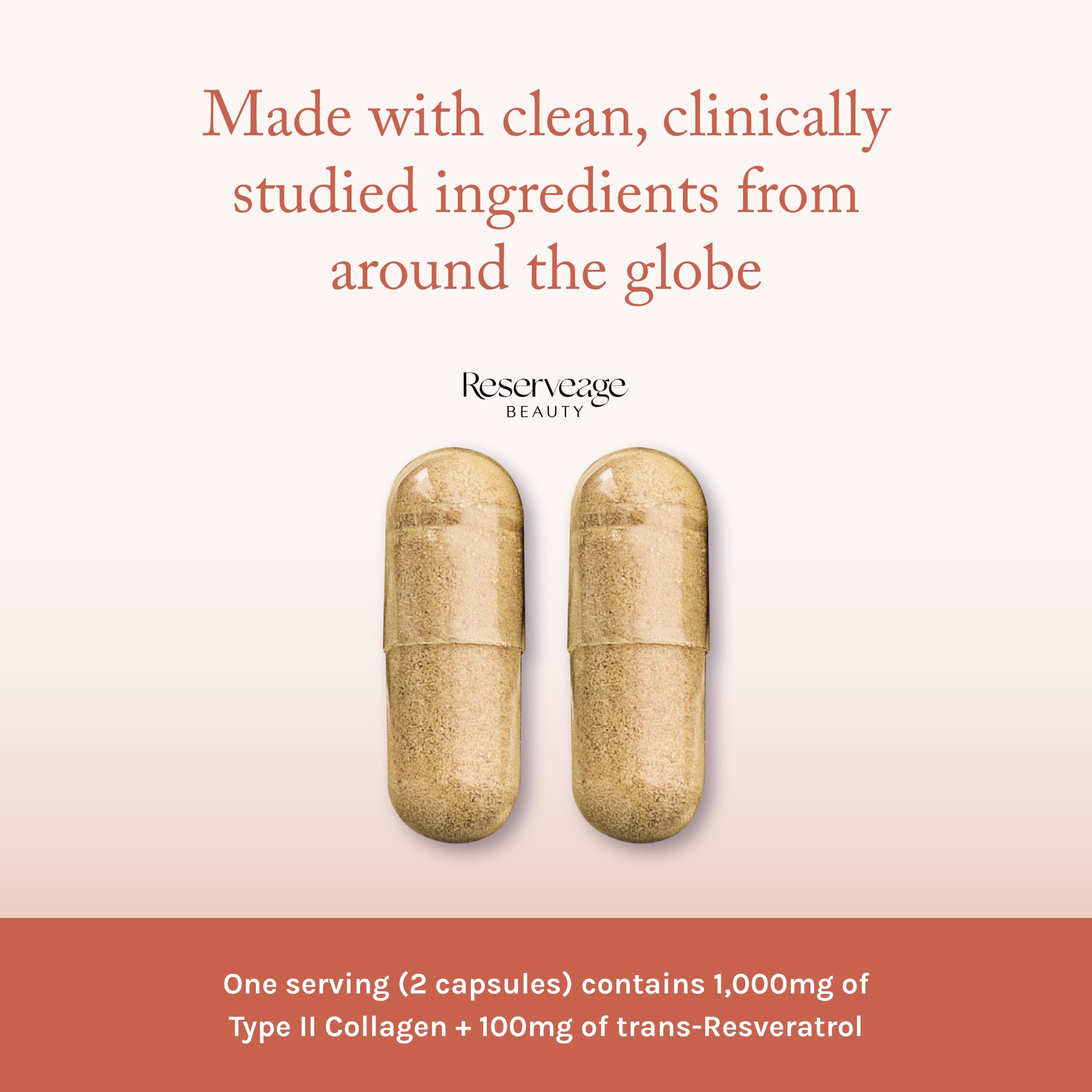 Close-up of Reserveage Nutrition Beauty Collagen support capsules