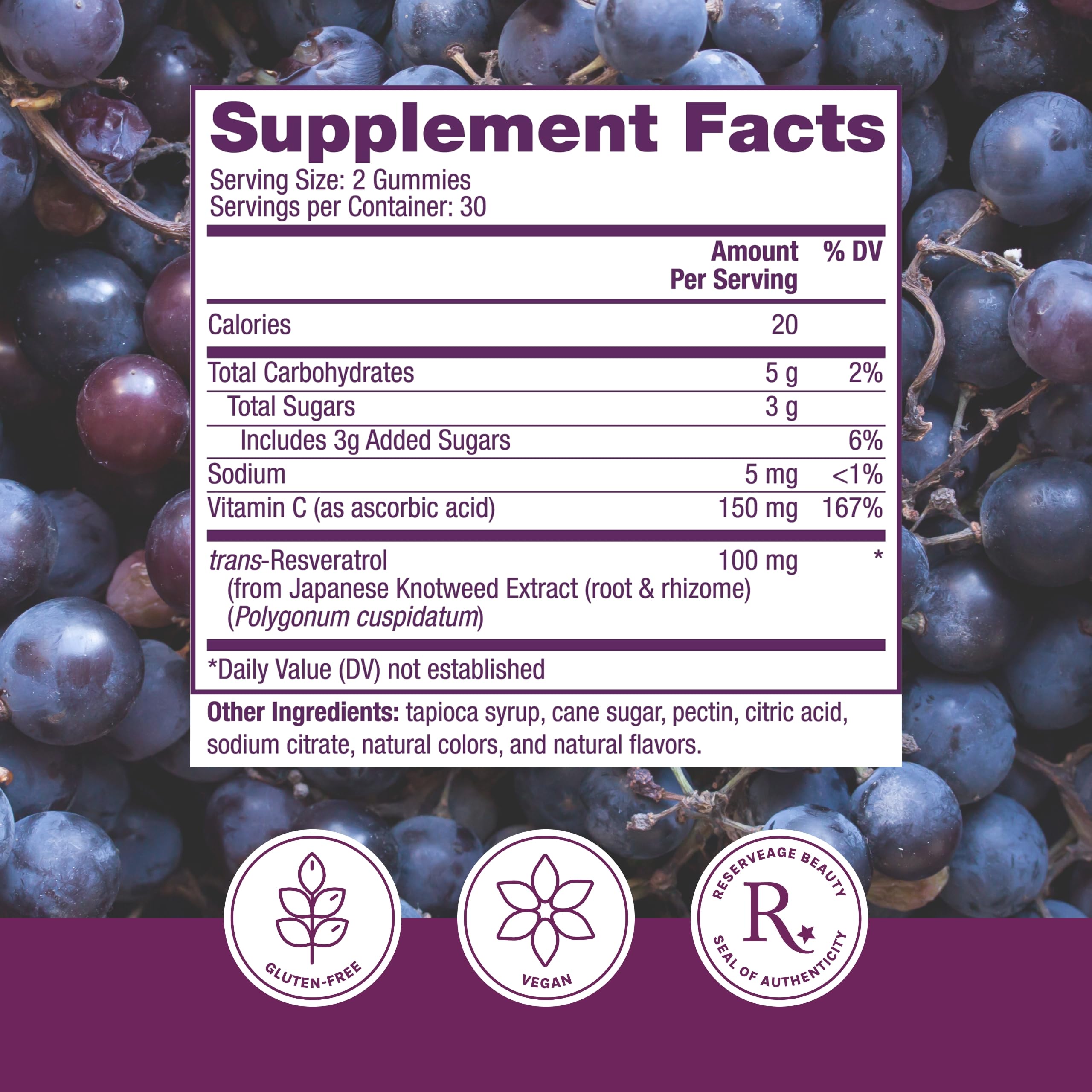 Close-up of Reserveage Nutrition Resveratrol Gummy Supplement gummies