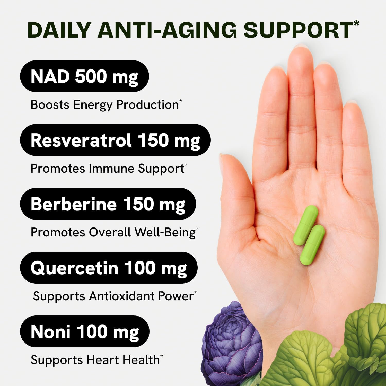 Close-up of Resurrected Health NAD Plus capsules
