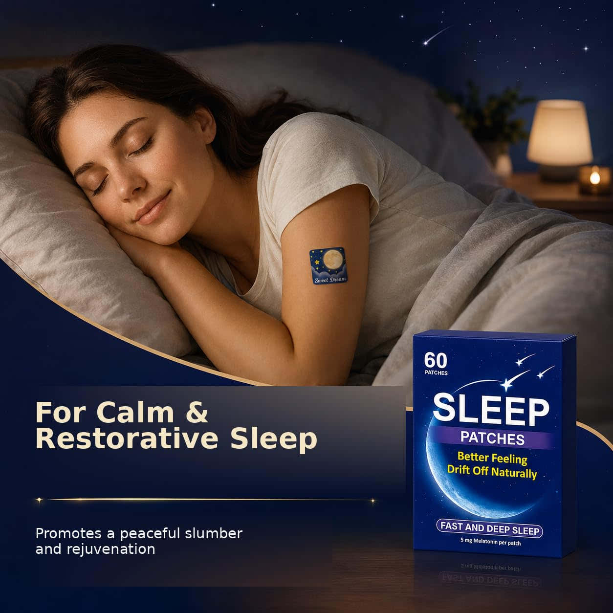 Close-up of REVCIODOWS Sleep Patch showing ingredients