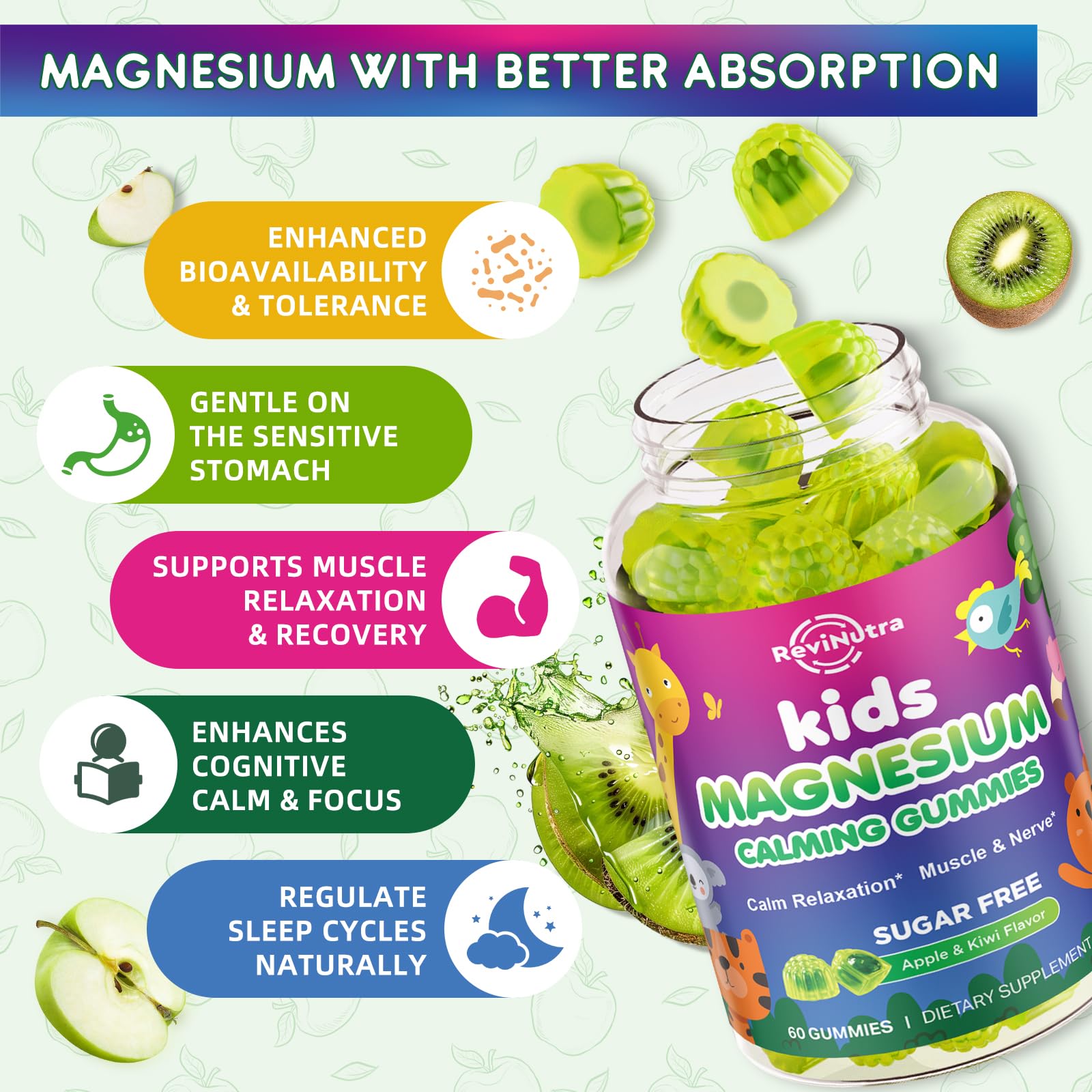 Close-up of ReviNutra Magnesium Gummies showing texture