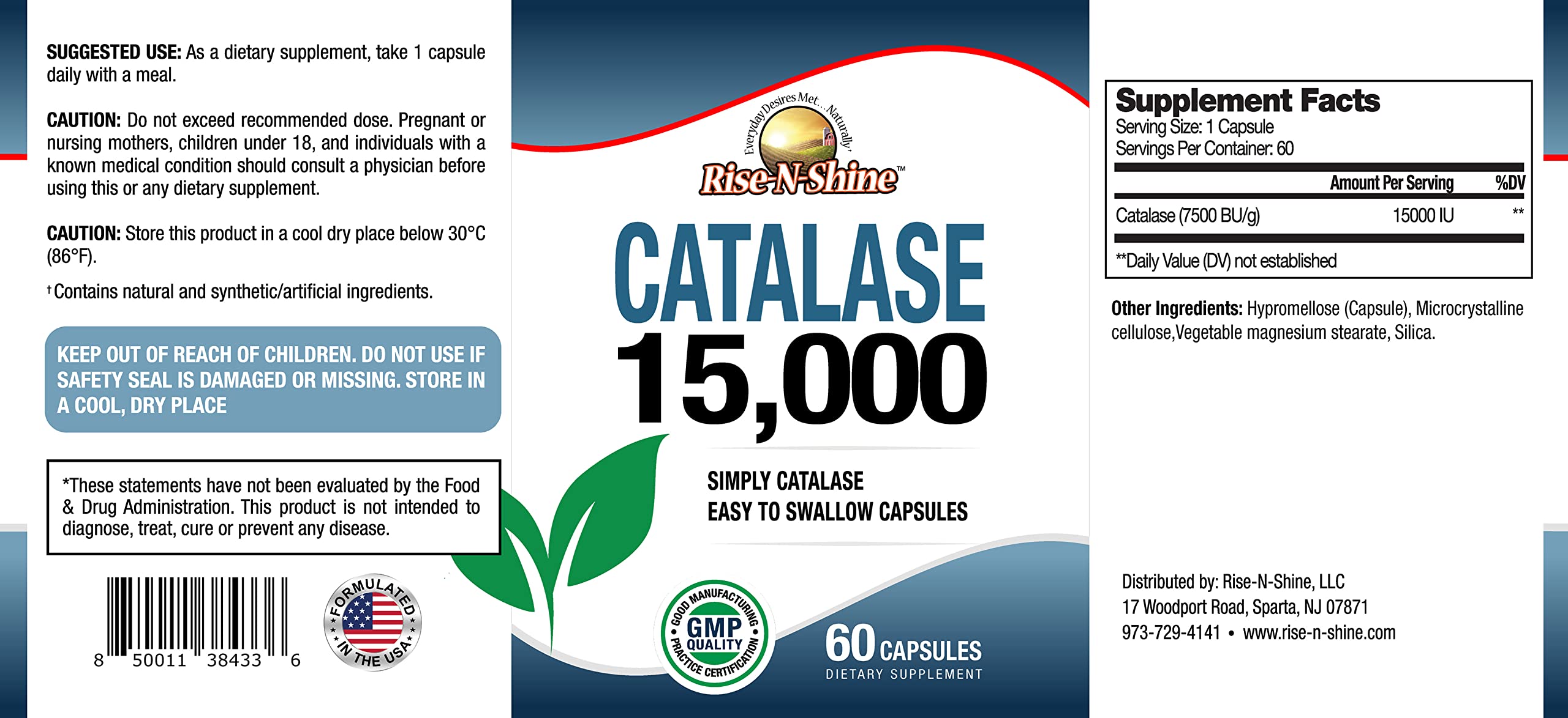 Close-up of Rise-N-Shine Catalase 15,000 capsules