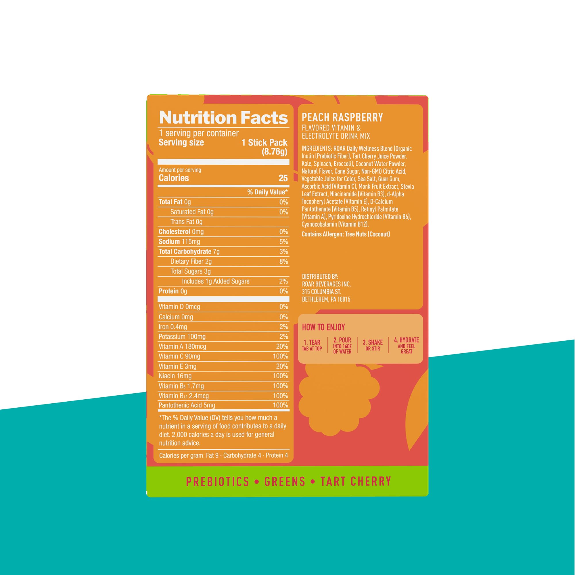 Close-up of ROAR Daily Wellness hydration powder ingredients