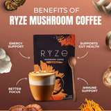 Close-up of RYZE SUPERFOODS Mushroom Dark Roast Coffee powder