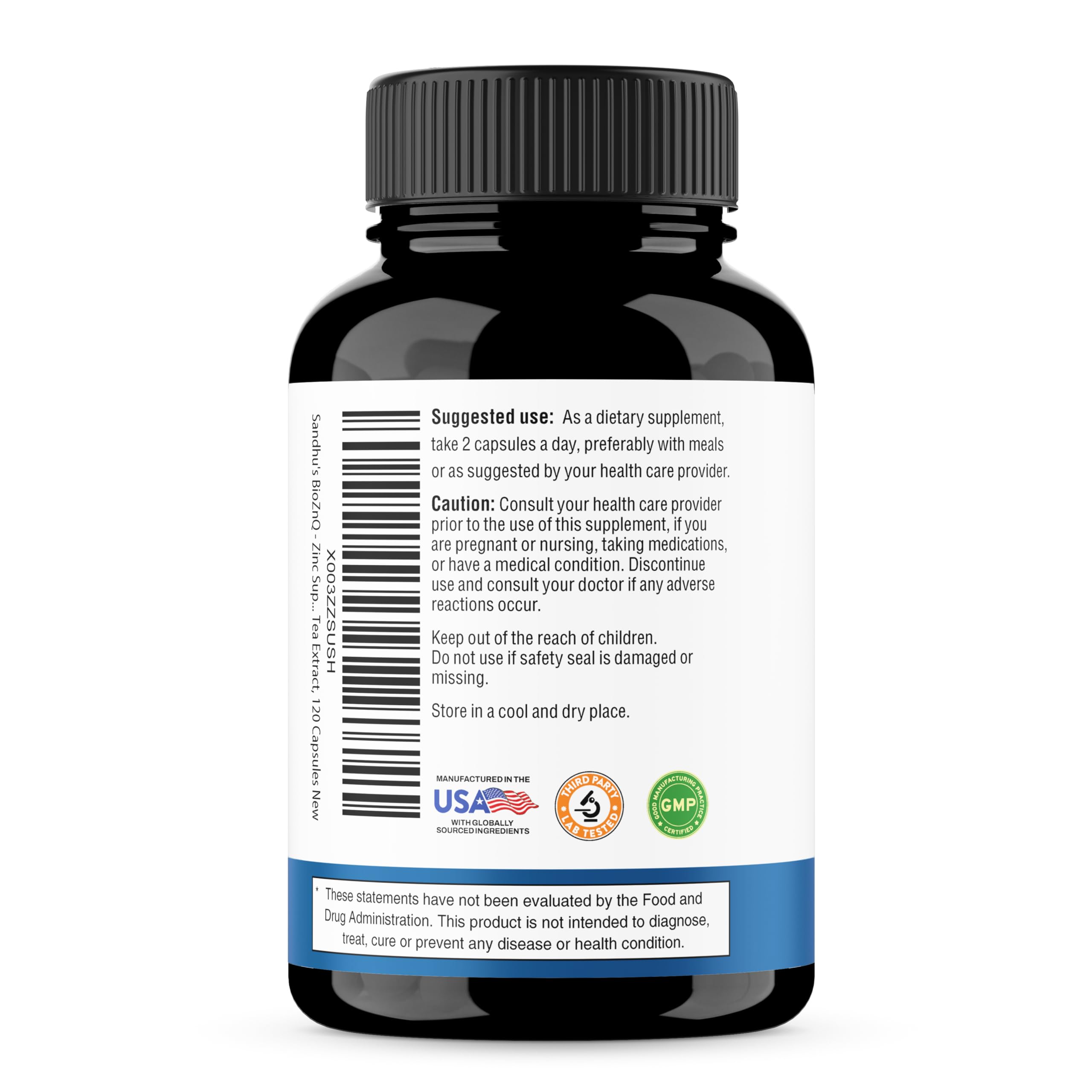 Close-up of Sandhu's BioZnq Zinc Supplement capsules