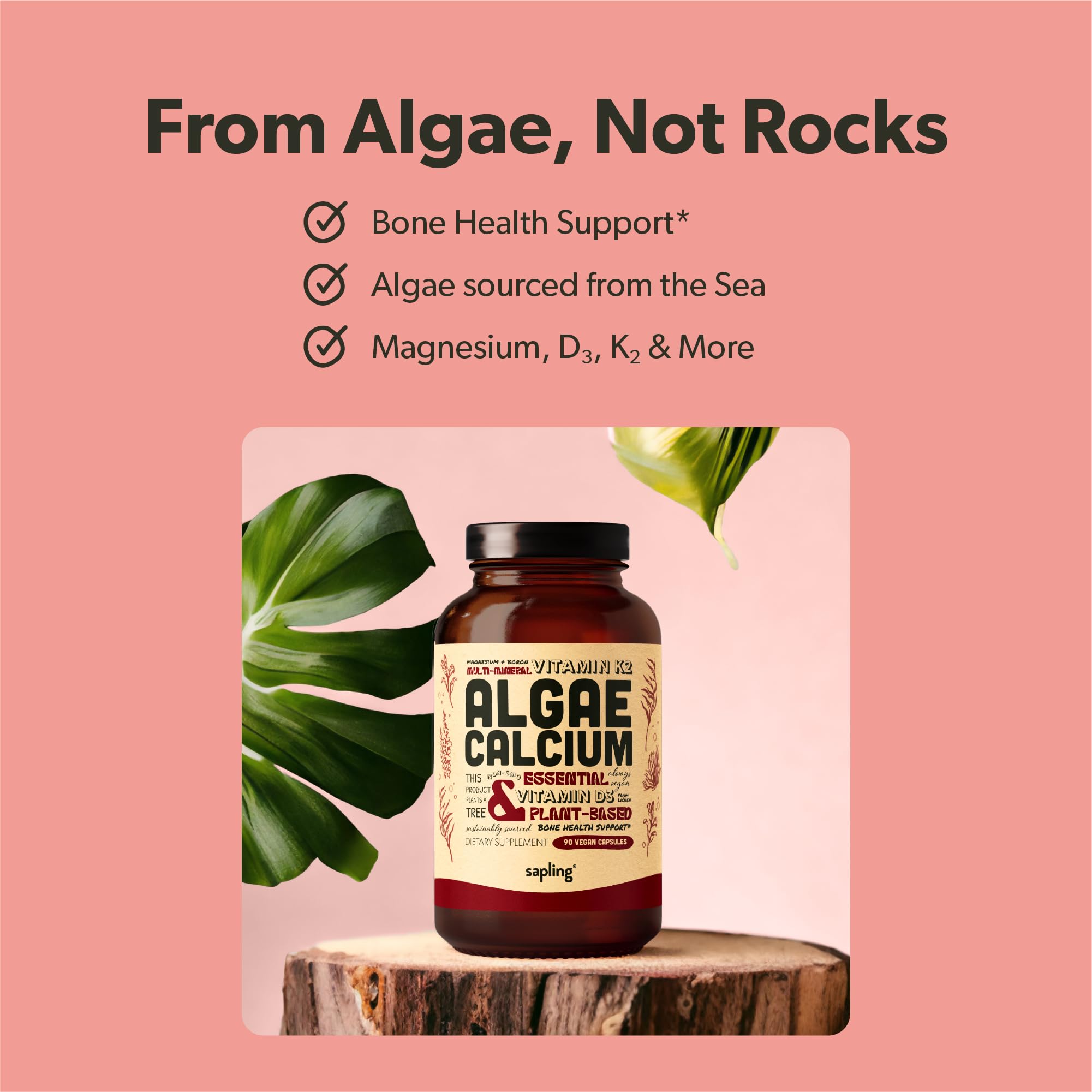 Close-up of Sapling Vegan Calcium Supplement capsules