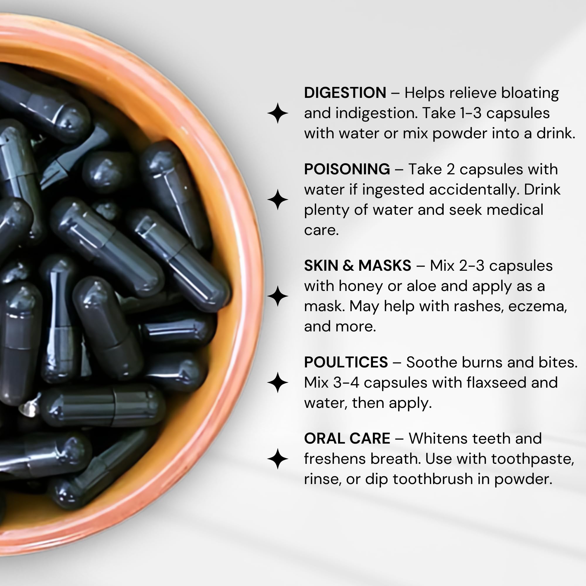 Close-up of Schizandu Activated Coconut Charcoal Capsules