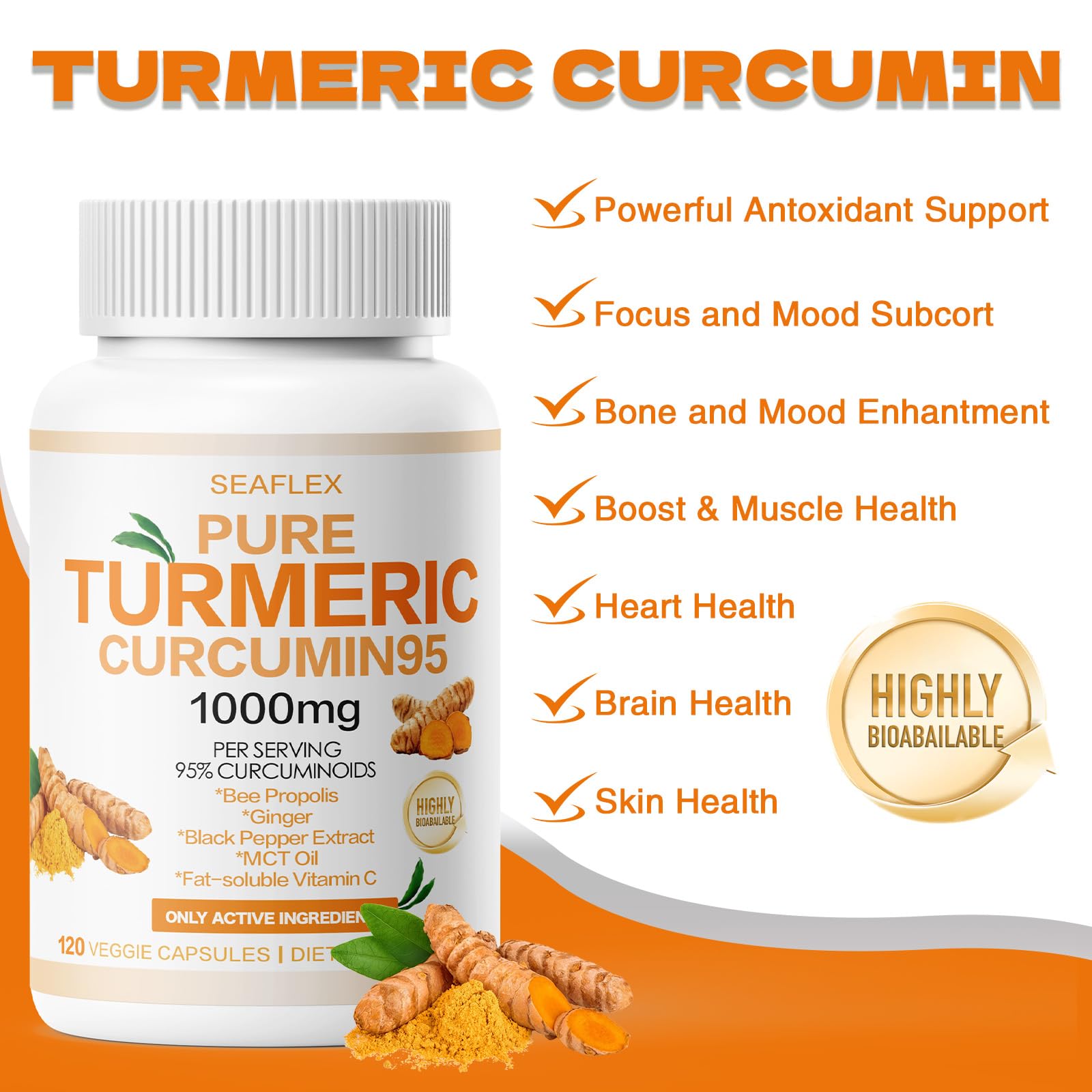 Close-up of SEAFLEX Pure Turmeric Curcumin95 capsule