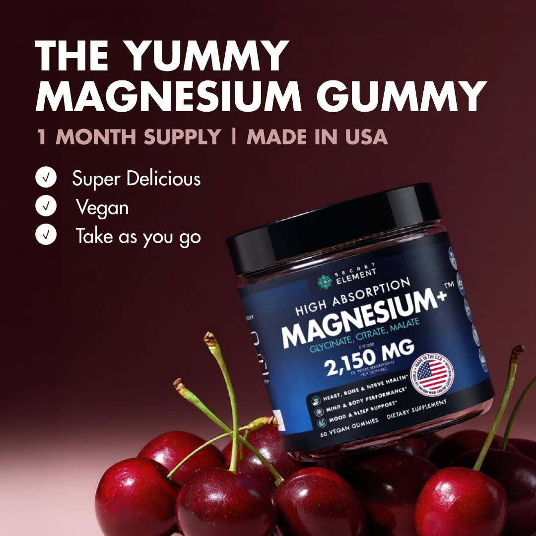 Close-up of Secret Element Magnesium Gummies showing cherry flavour