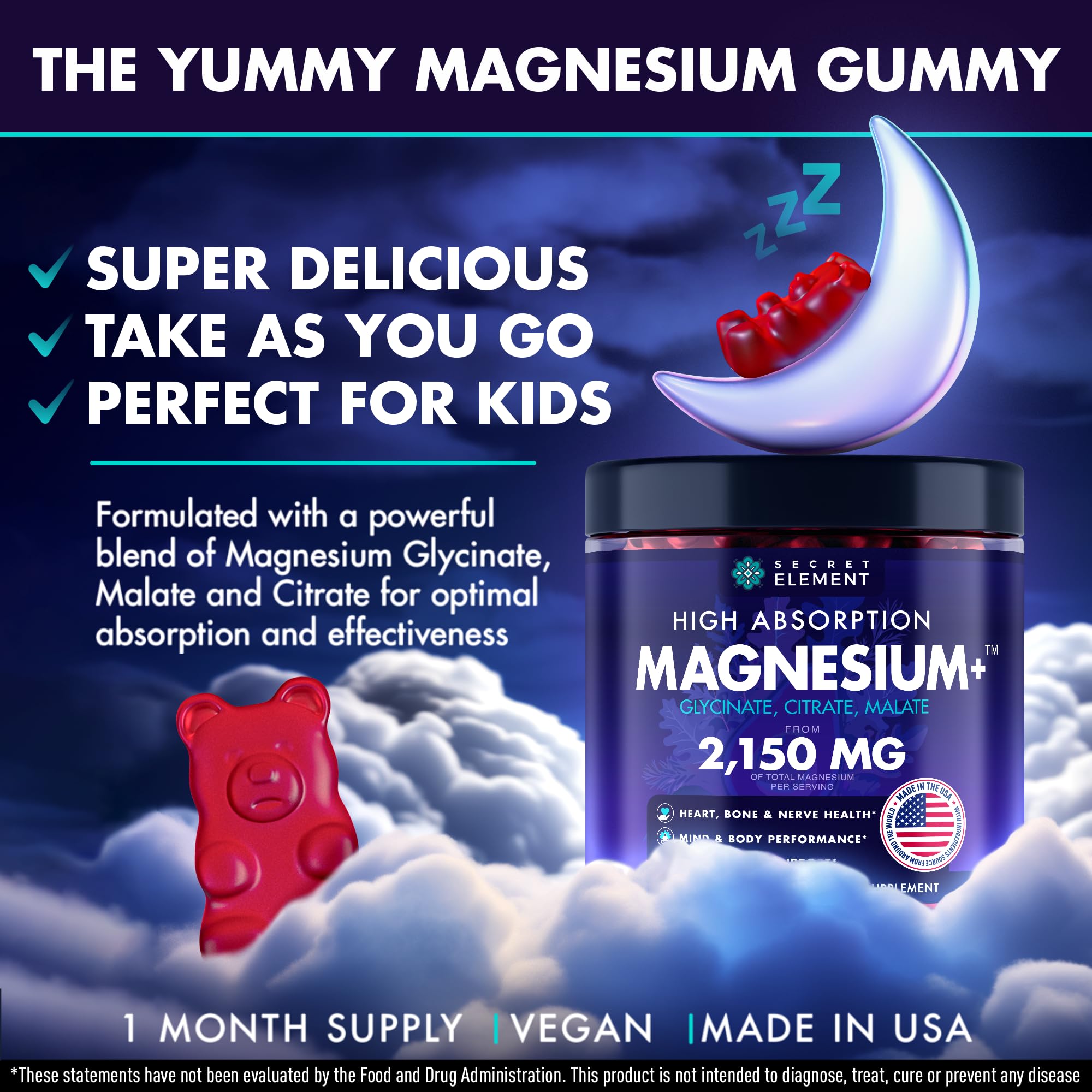 Close-up of Secret Element Magnesium Gummies Wild Cherry packaging