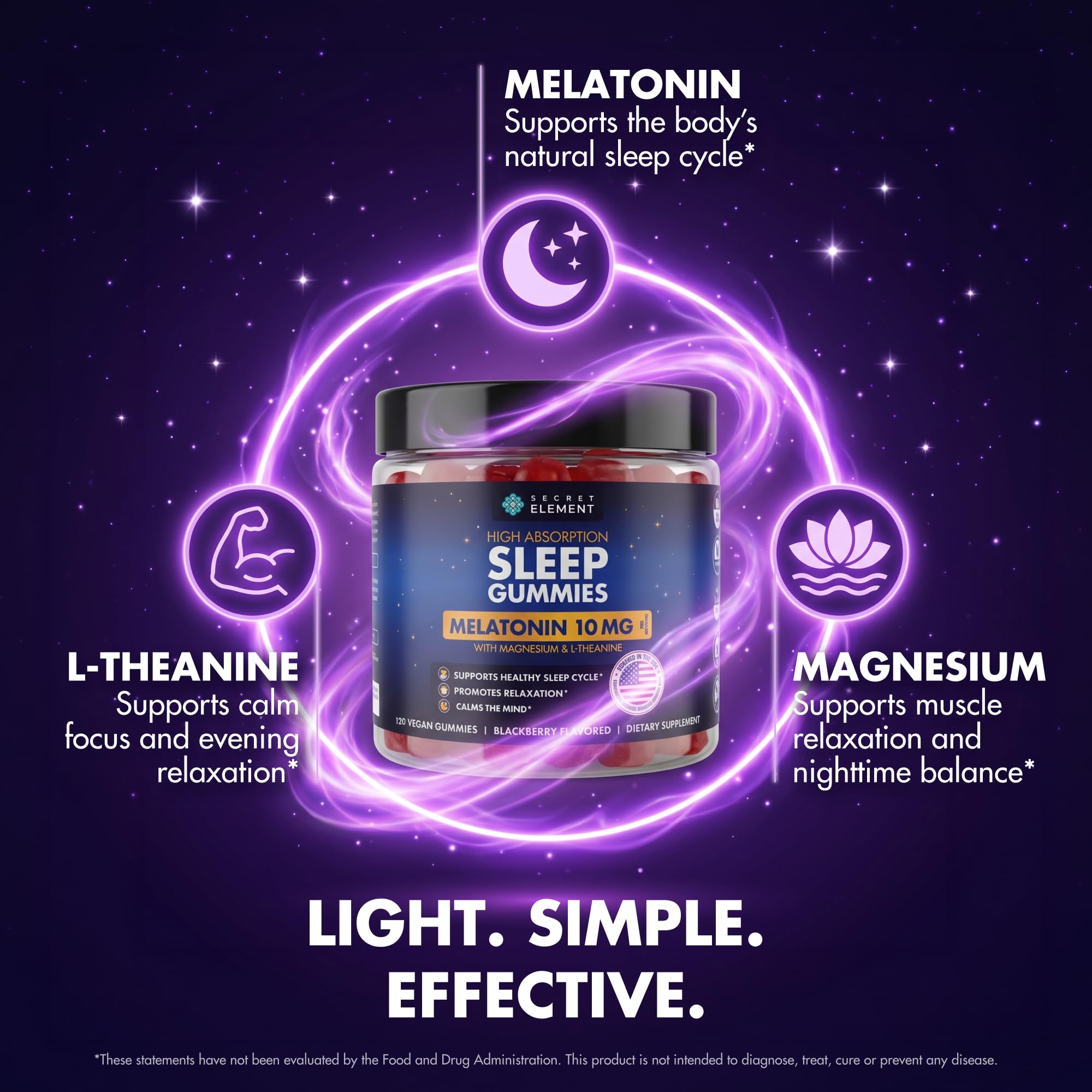 Close-up of Secret Element Sleep Gummies Blackberry flavor