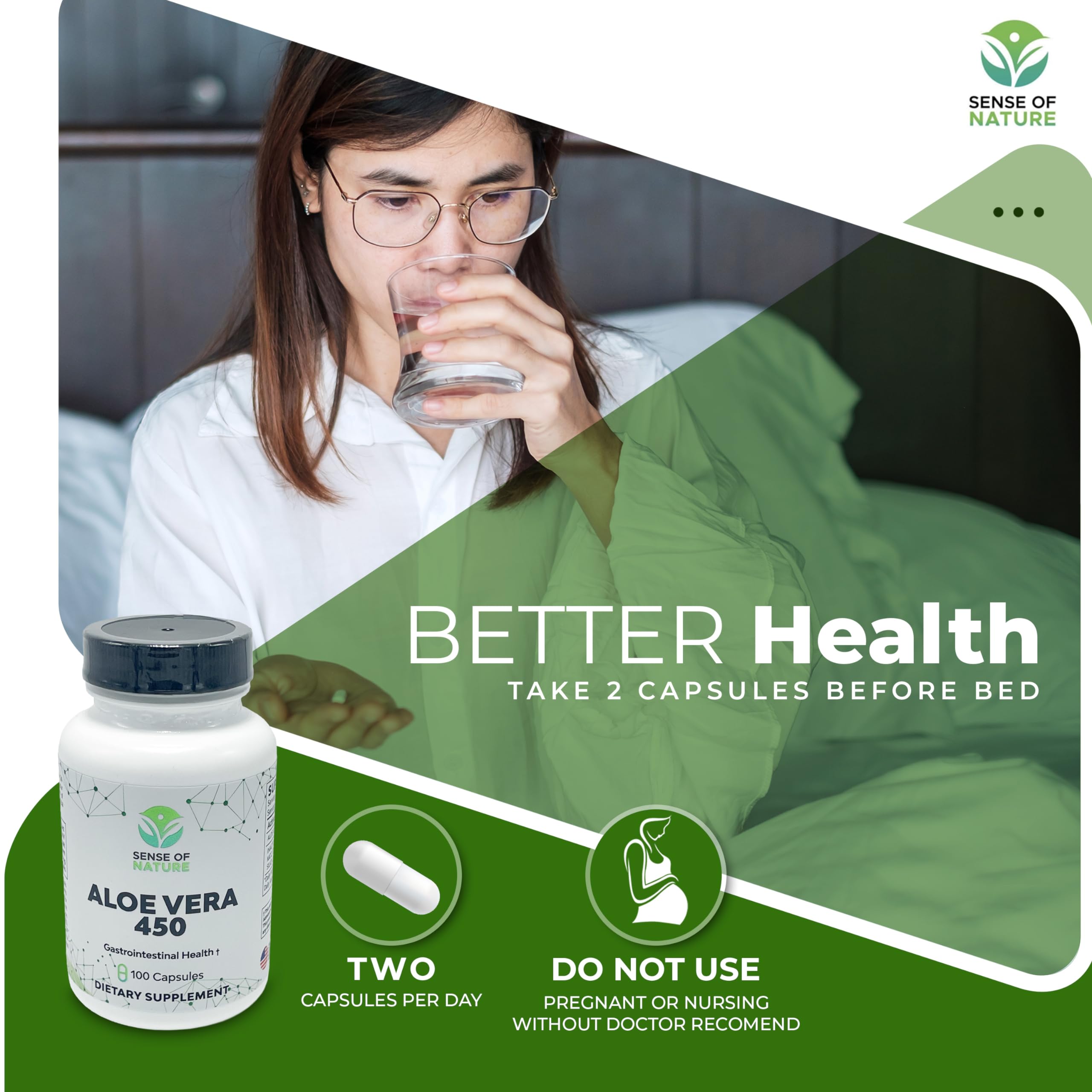 Close-up of Sense of Nature Aloe Vera 450 capsules