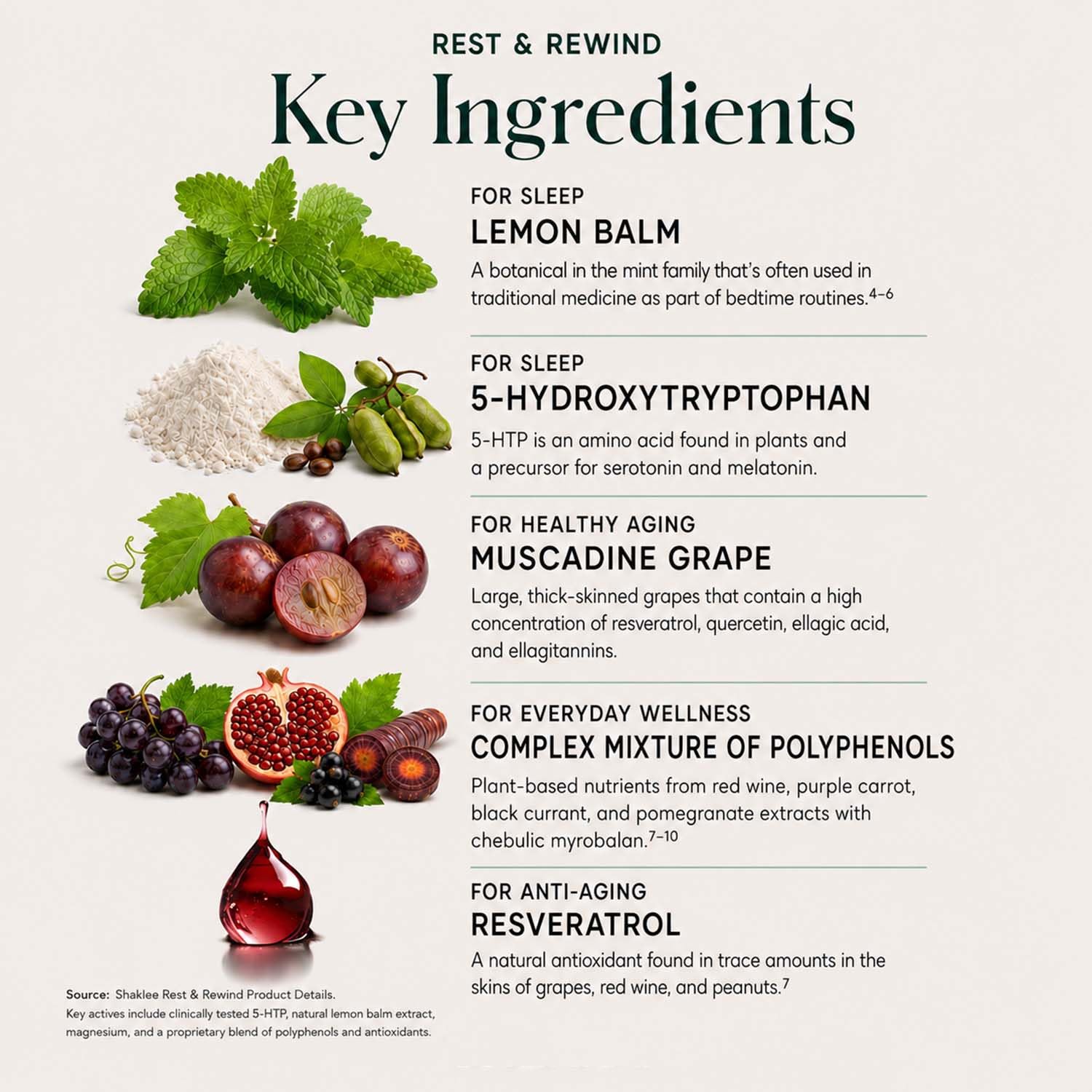 Close-up of Shaklee Rest & Rewind® Mint Tea Drink Mix ingredients list