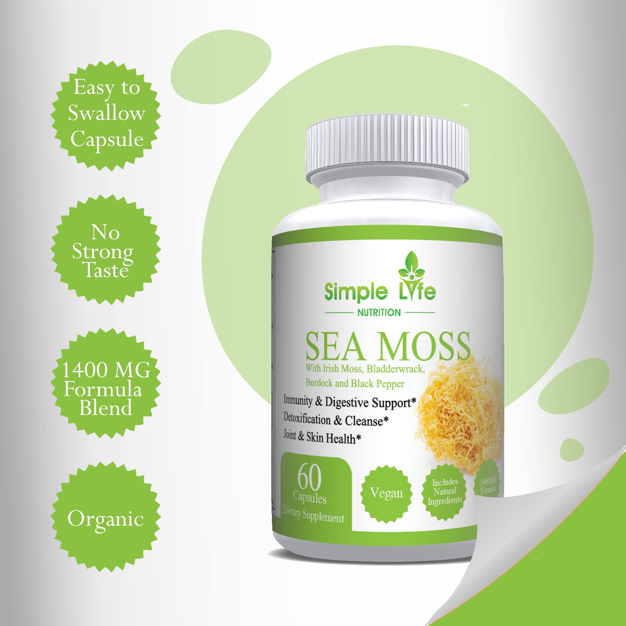 Close-up of Simple Life Nutrition Irish Sea Moss Capsules