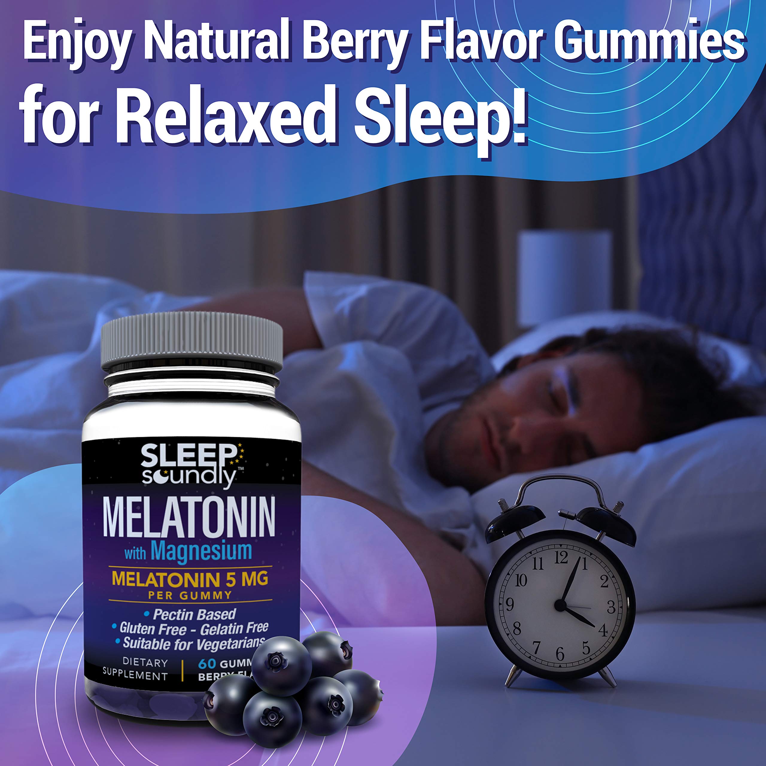 Close-up of Sleep Soundly Melatonin and Magnesium Gummies showing berry gummies