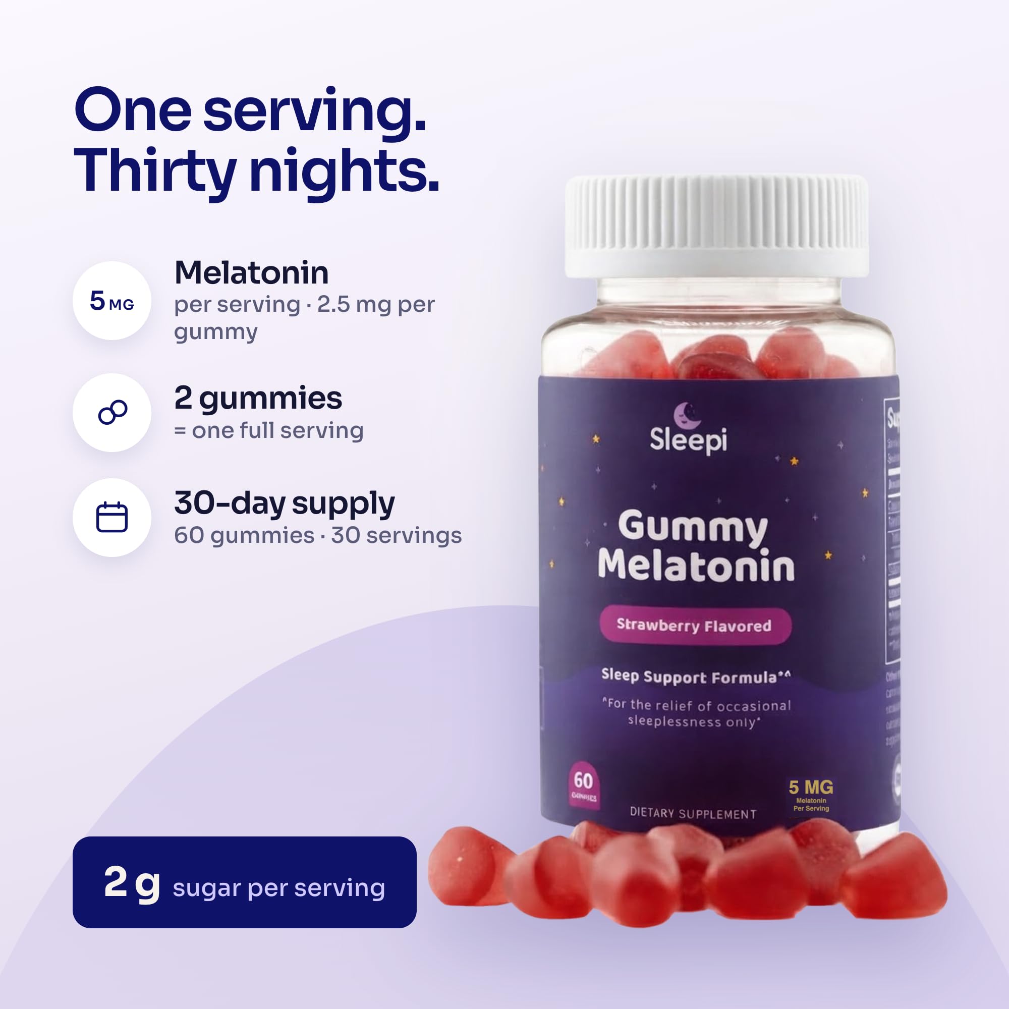 Close-up of Sleepi Melatonin Gummies strawberry flavour