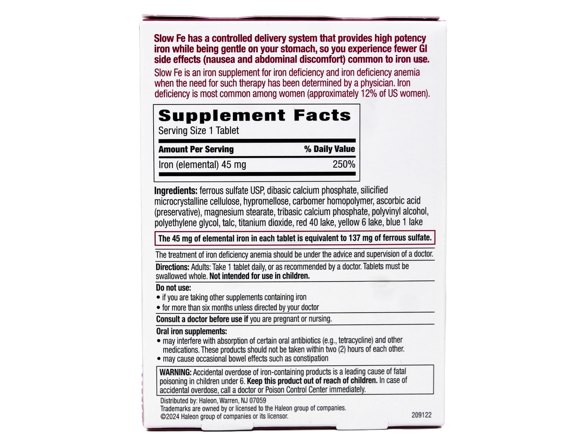 Close-up of Slow Fe Iron Supplement tablet size