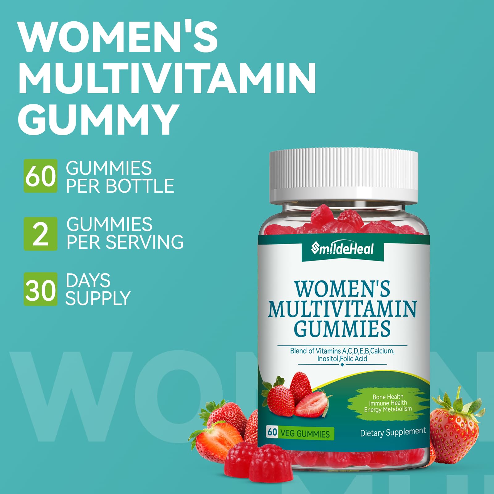 Close-up of SmildeHeal Gummy Multivitamins showing gummy texture