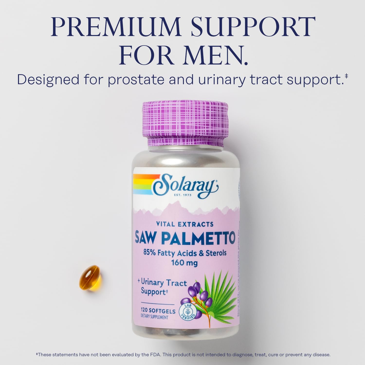 Close-up of SOLARAY Saw Palmetto softgel