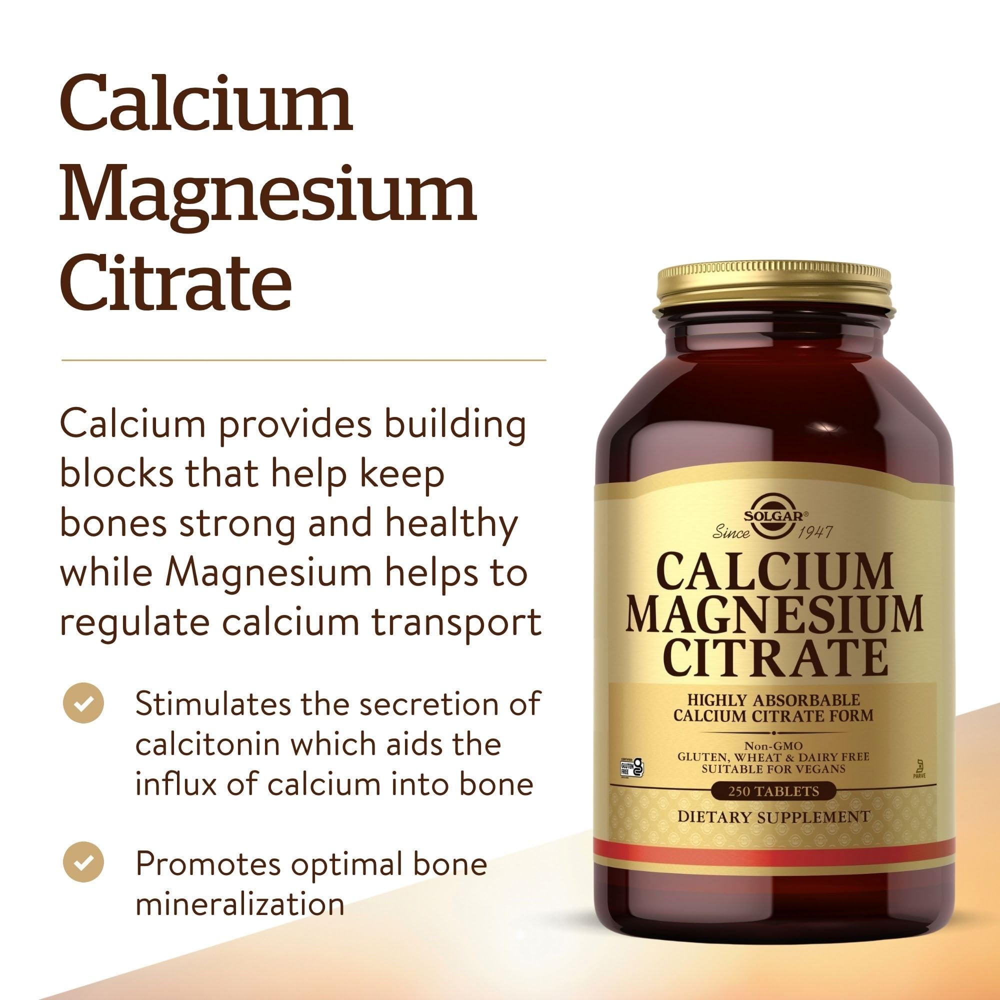 Close-up of Solgar Calcium Magnesium Citrate ingredients