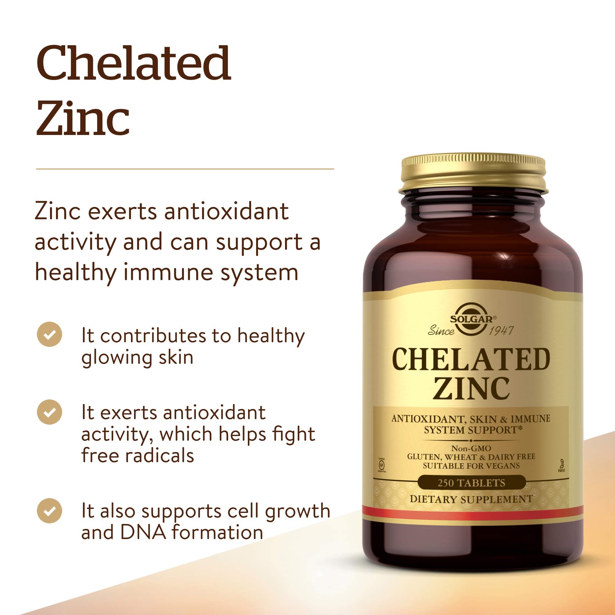 Close-up of Solgar Chelated Zinc 22mg tablets