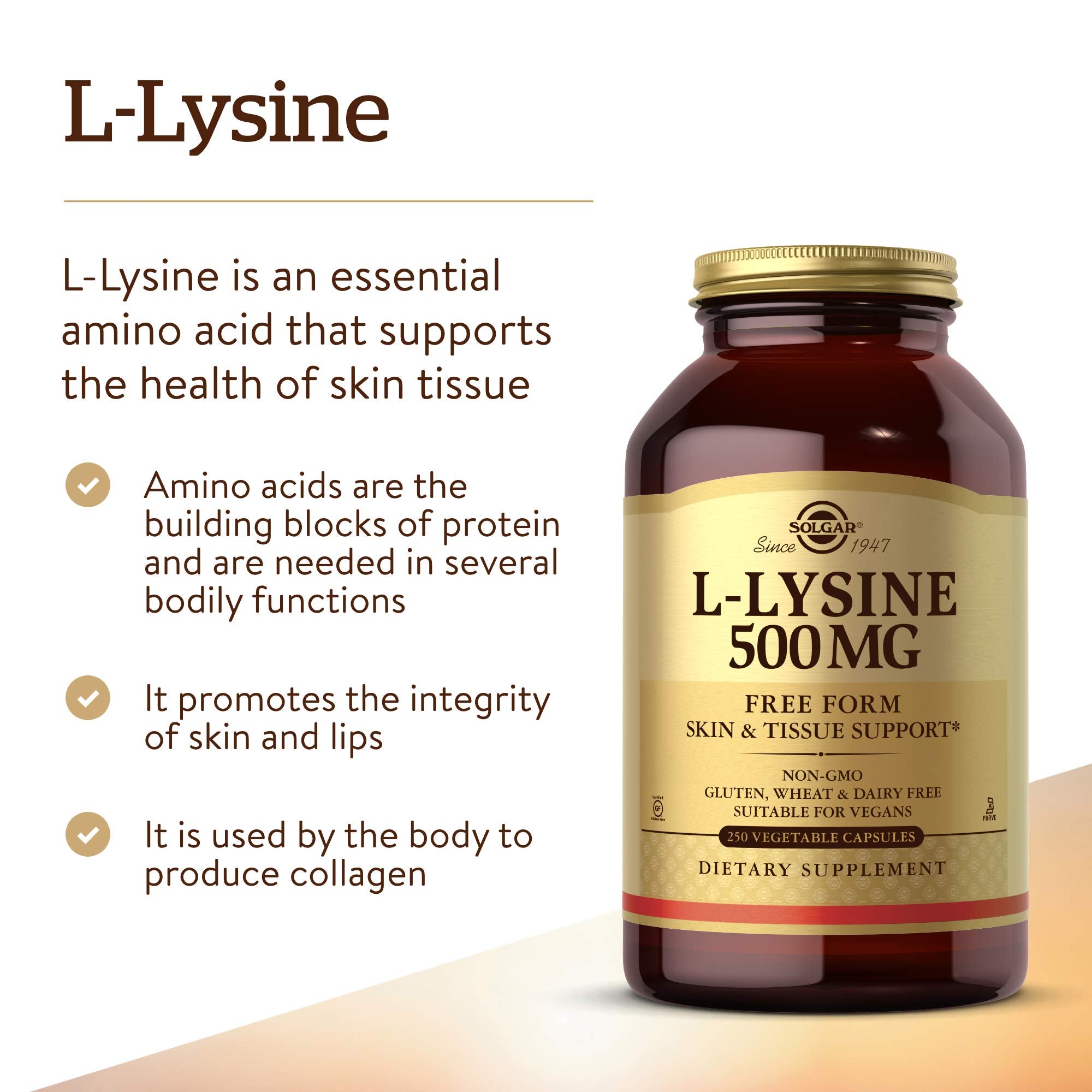 Close-up of Solgar L-Lysine Vegetable Capsules
