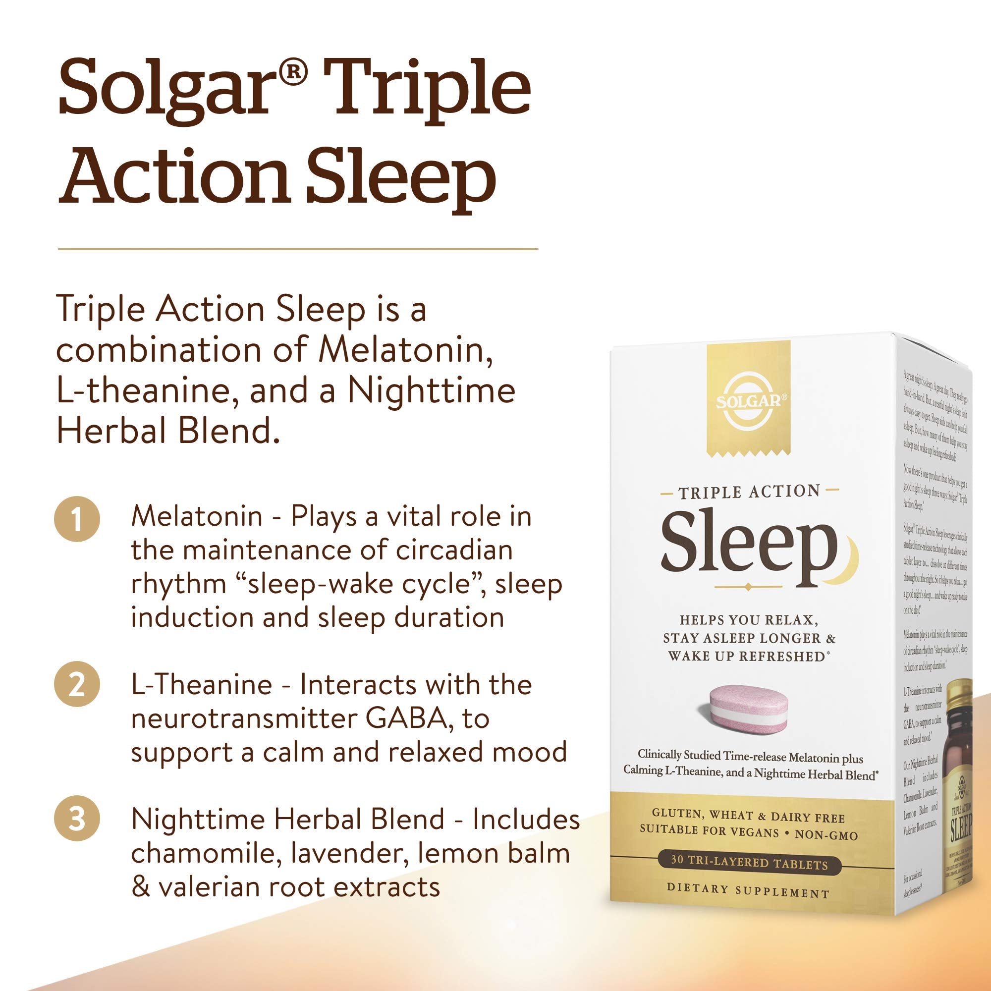 Close-up of Solgar Triple Action Sleep tablets