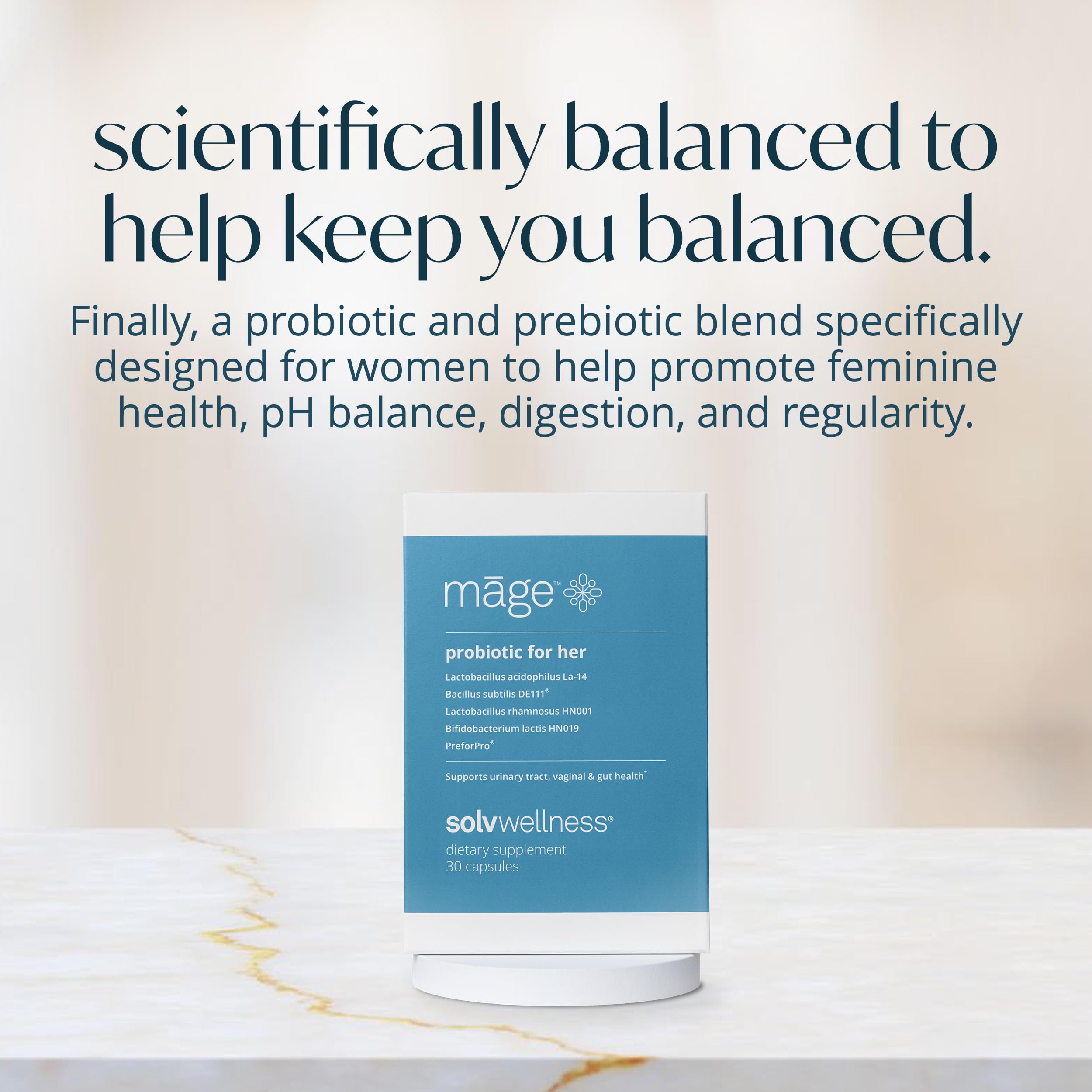 Close-up of Solv Wellness Mage Probiotic Capsules ingredients list