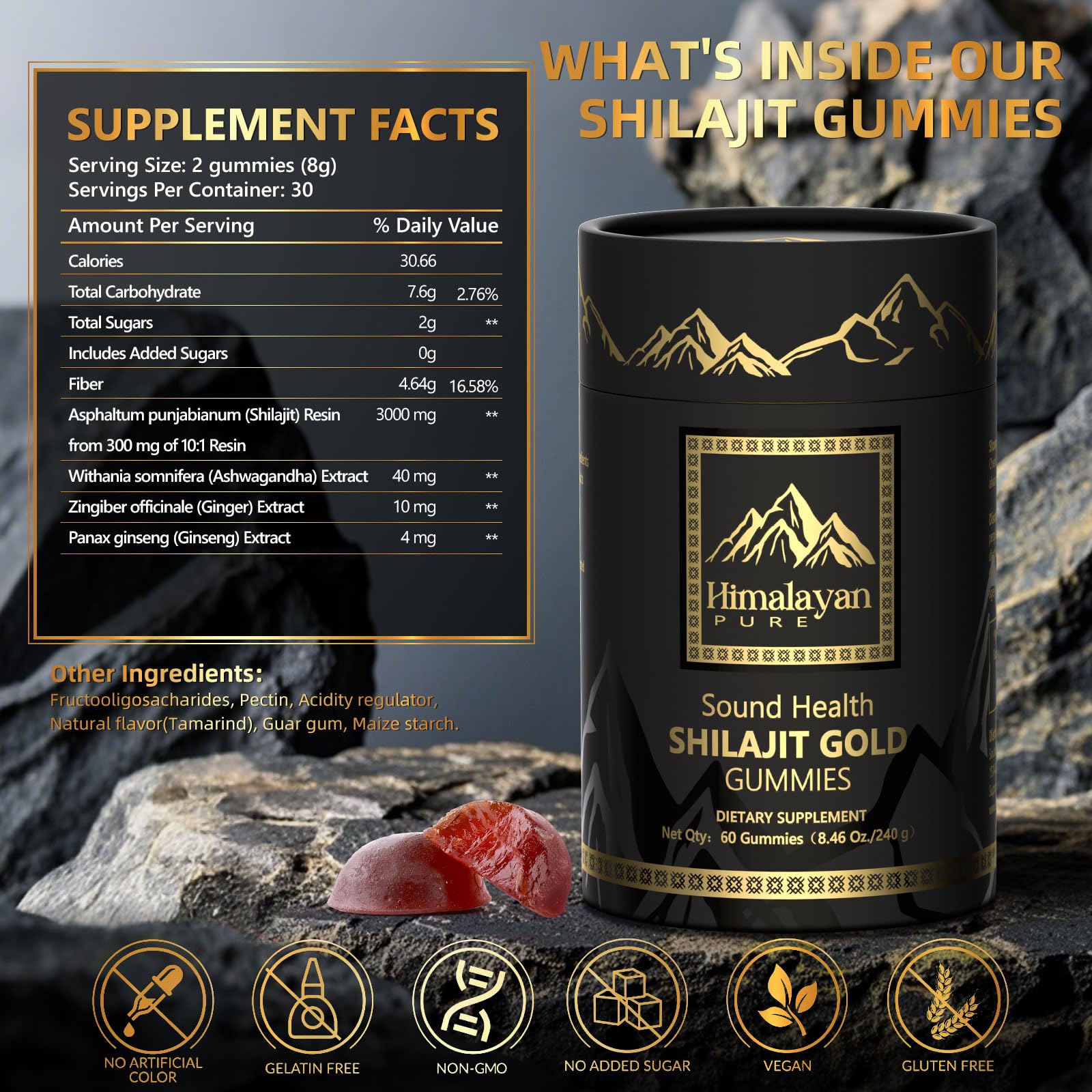 Close-up of Sound Health Plus Shilajit Gummies showing individual wrappers
