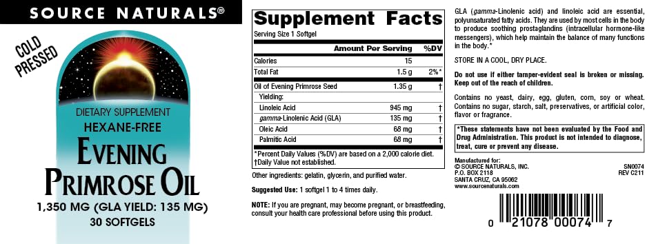 Close-up of Source Naturals Evening Primrose Oil Softgels
