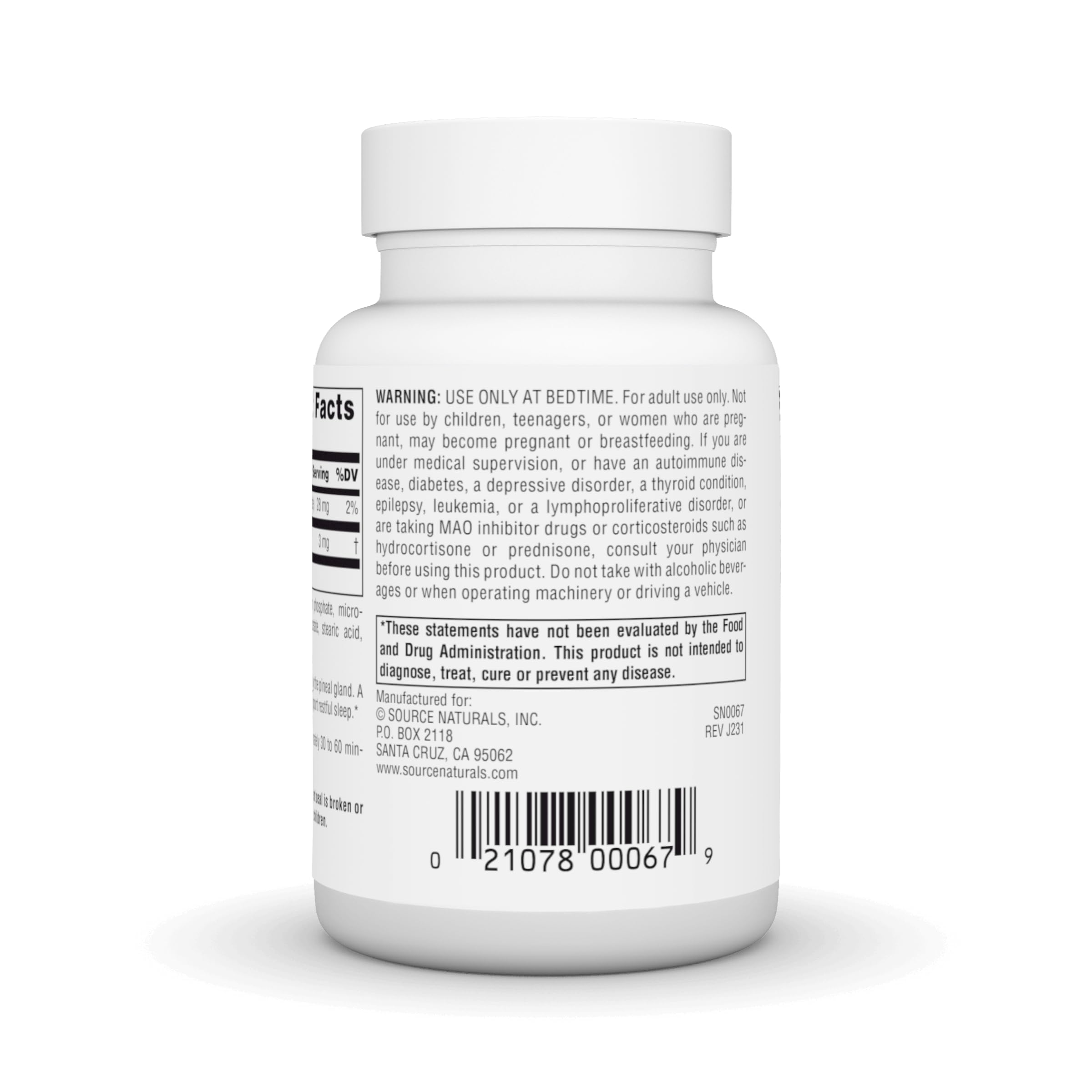 Close-up of Source Naturals Melatonin tablet
