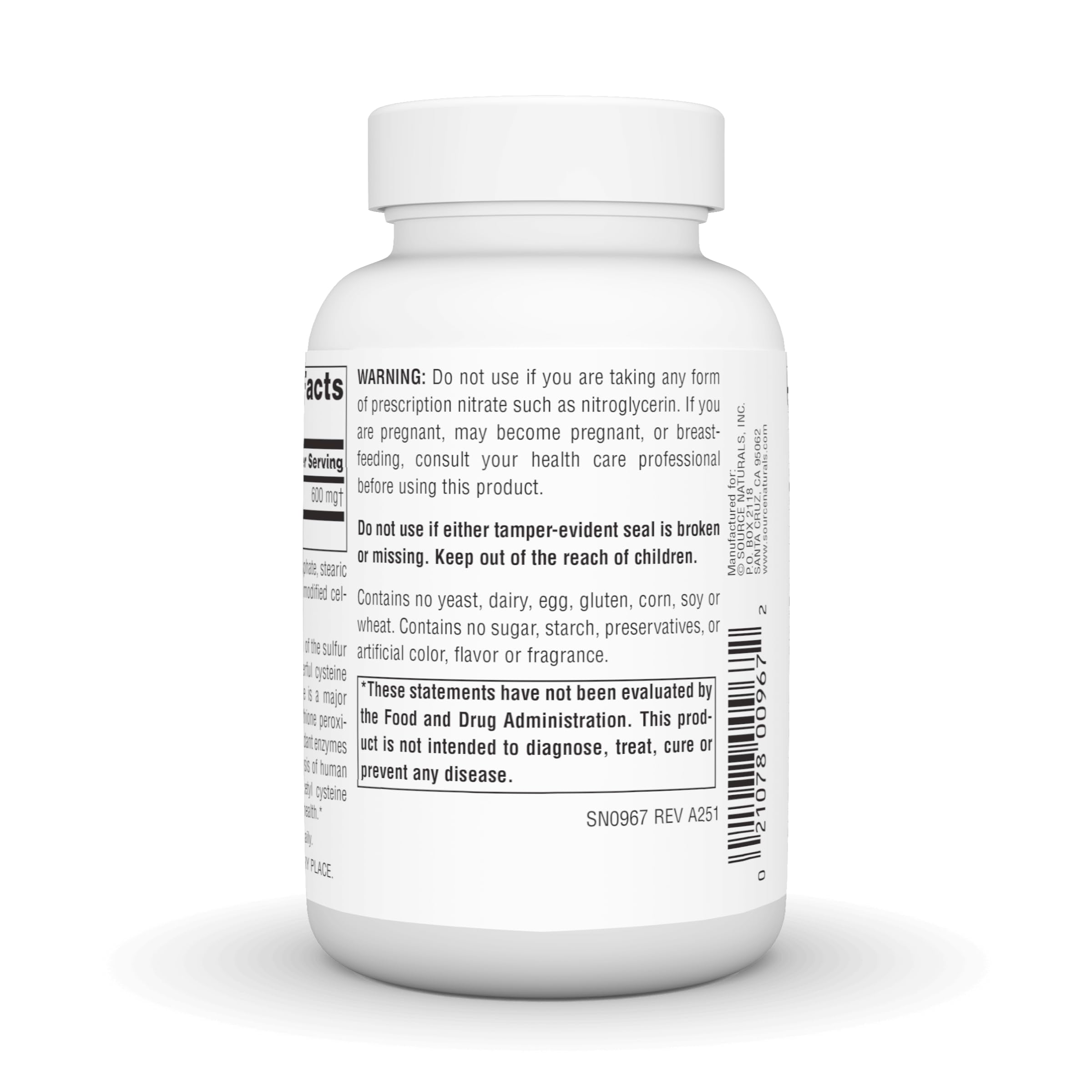 Close-up of Source Naturals N-Acetyl Cysteine tablet