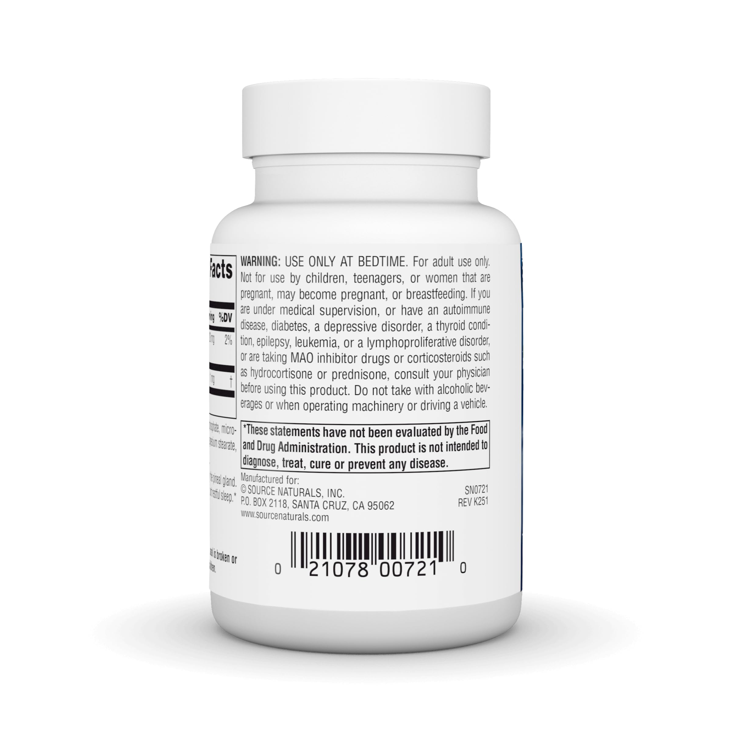 Close-up of Source Naturals Sleep Science Melatonin tablet