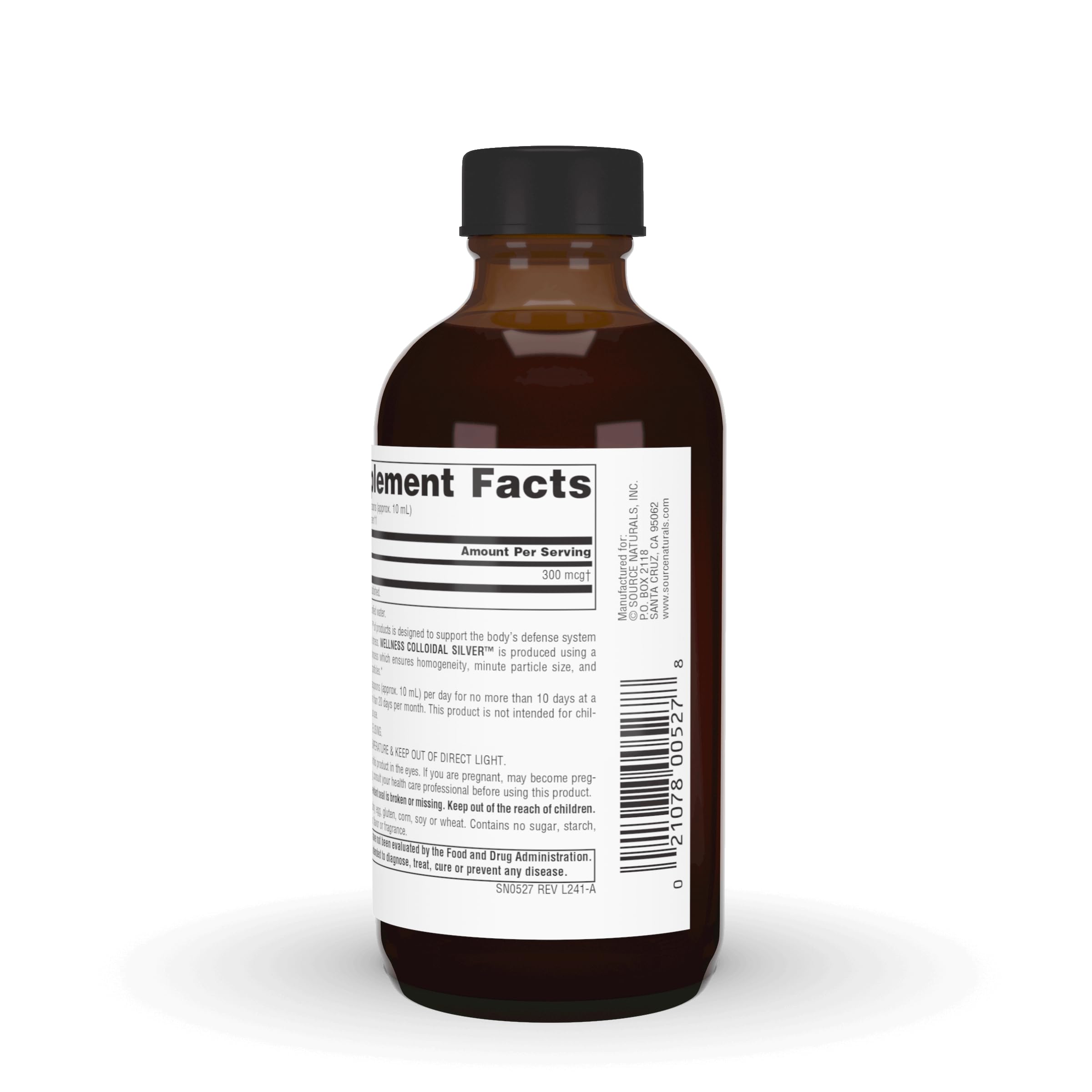 Close-up of Source Naturals Wellness Colloidal Silver 30 ppm liquid label