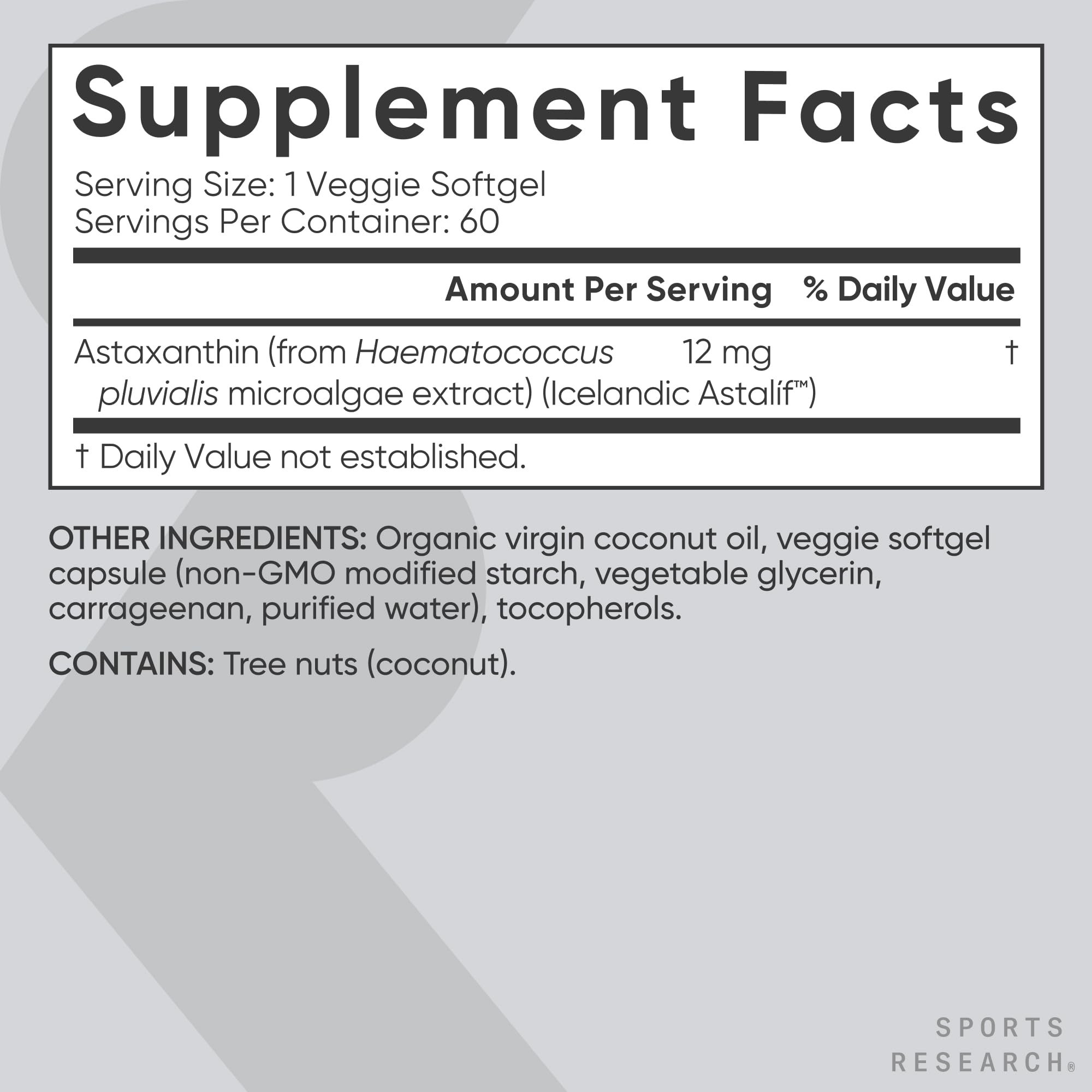 Close-up of Sports Research Astaxanthin 12mg veggie capsule