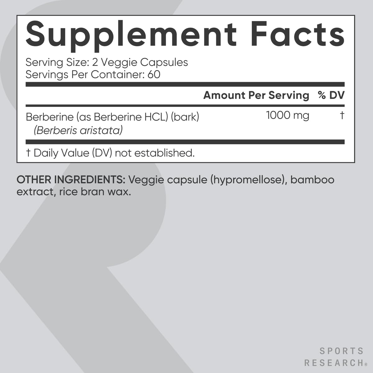 Close-up of Sports Research Berberine Vegan Supplement veggie capsule