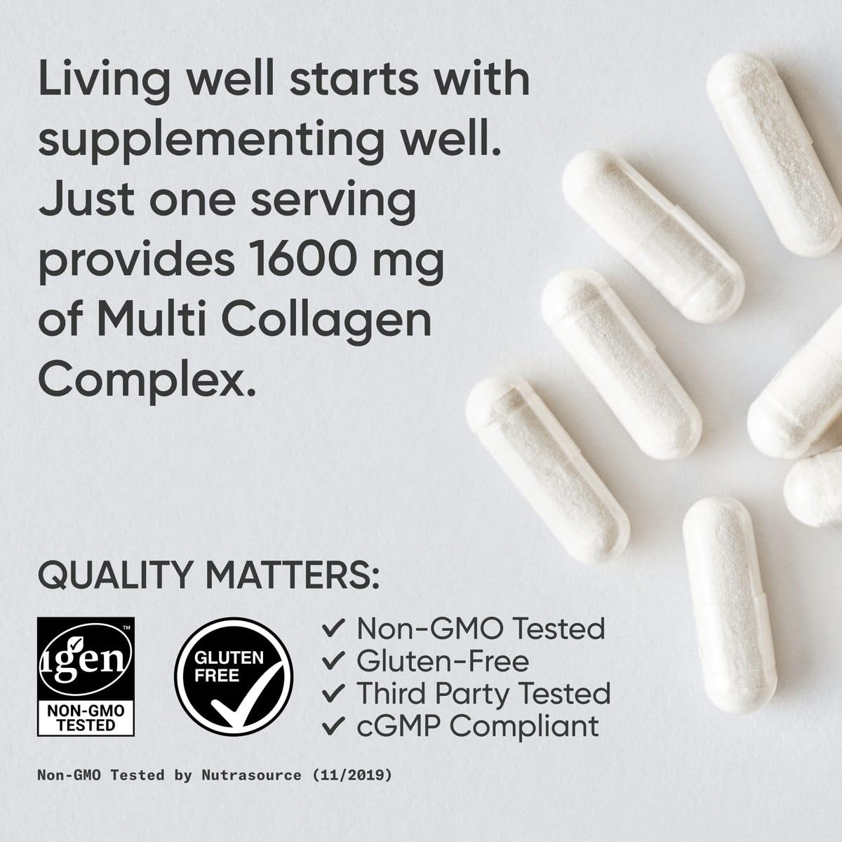 Close-up of Sports Research Multi Collagen Complex Capsules
