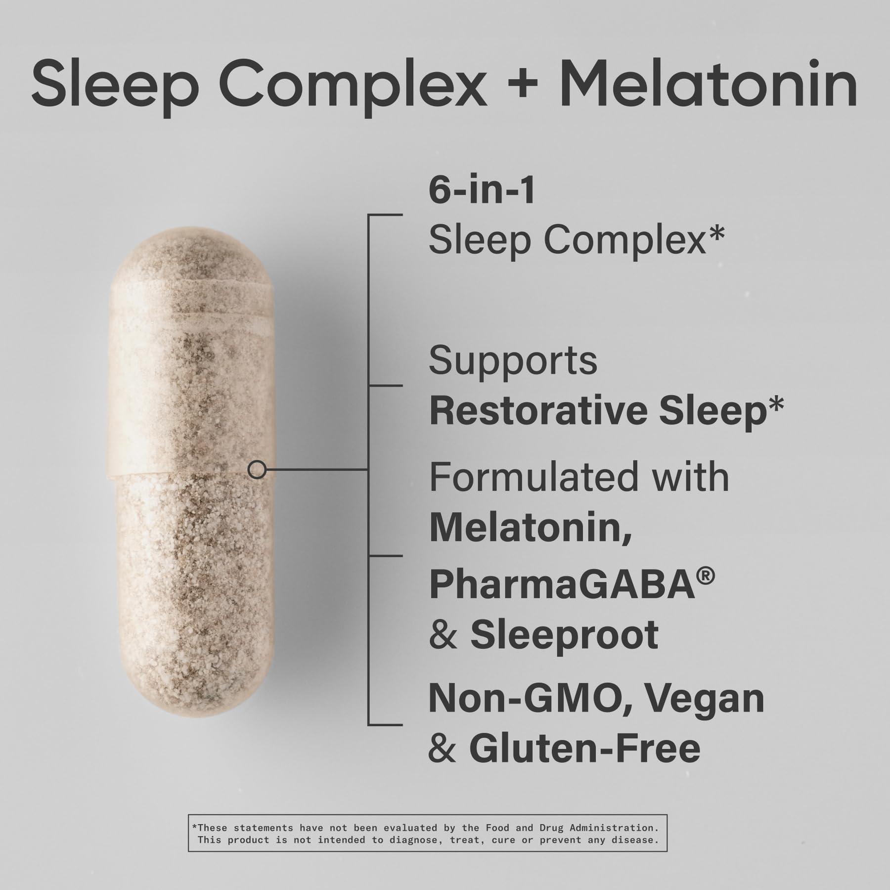 Close-up of Sports Research Sleep Complex Capsules showing label
