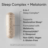 Close-up of Sports Research Sleep Complex Capsules showing label