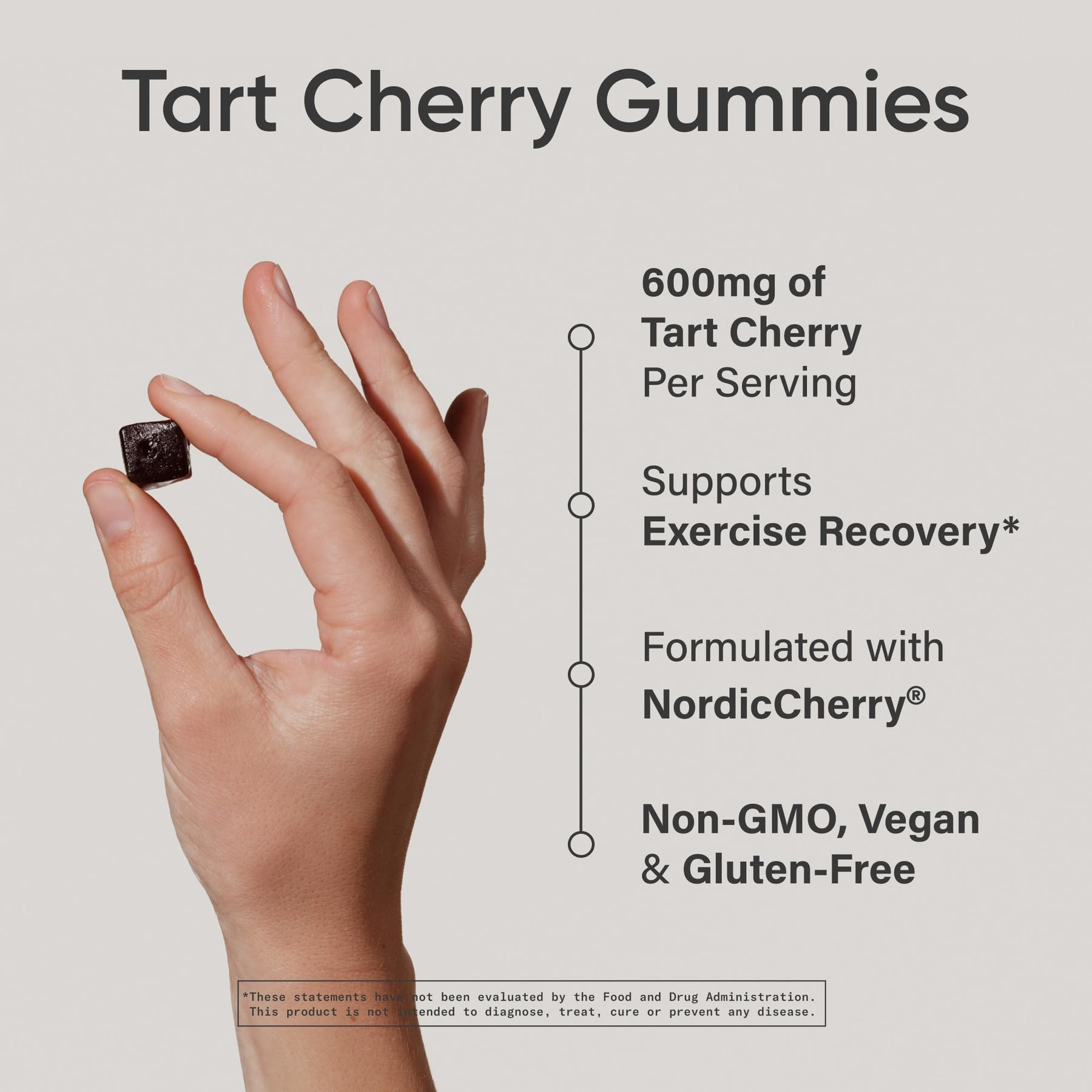 Close-up of Sports Research Tart Cherry Gummies showing sweet cherry flavour