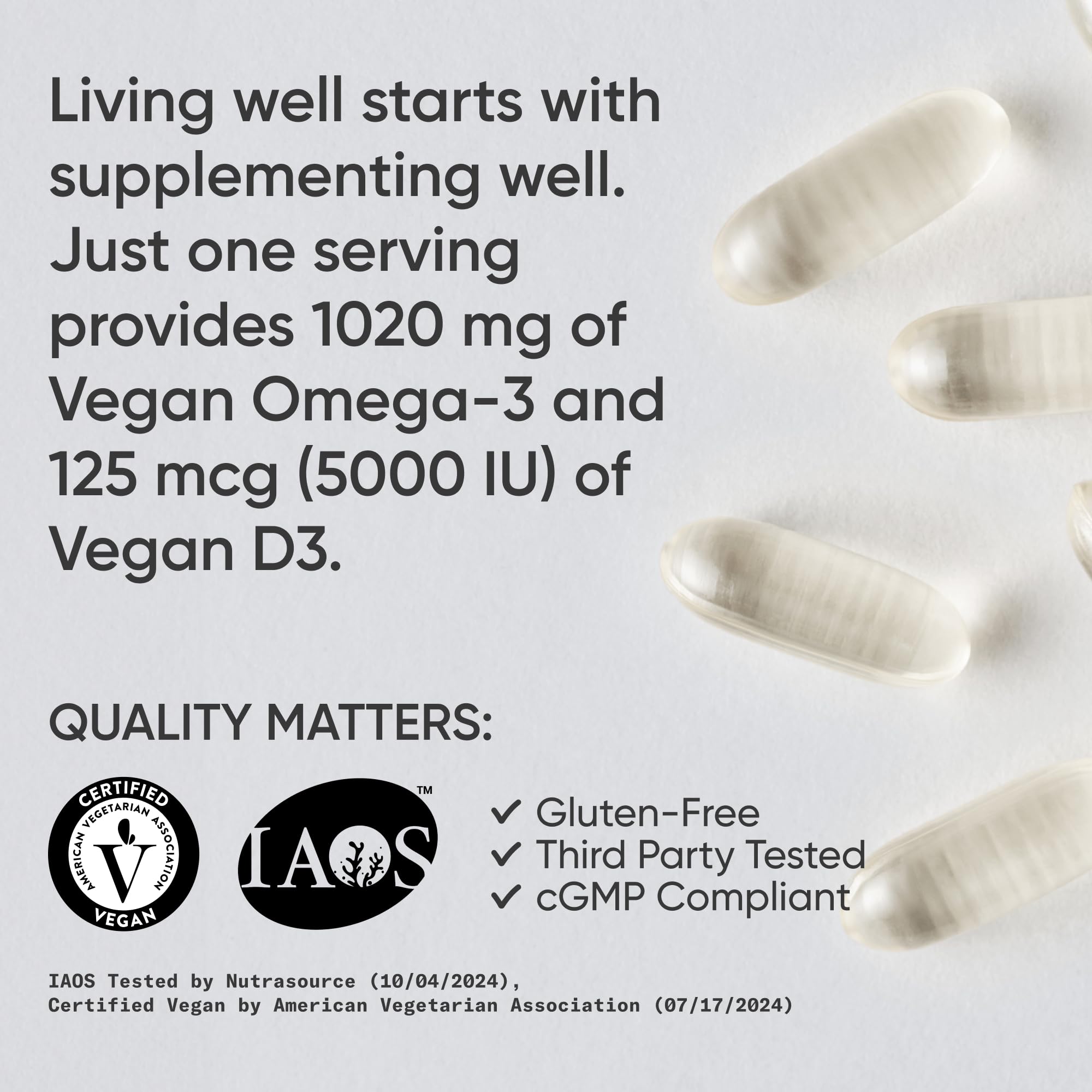Close-up of Sports Research Vegan Omega-3 + Vitamin D3 Softgel