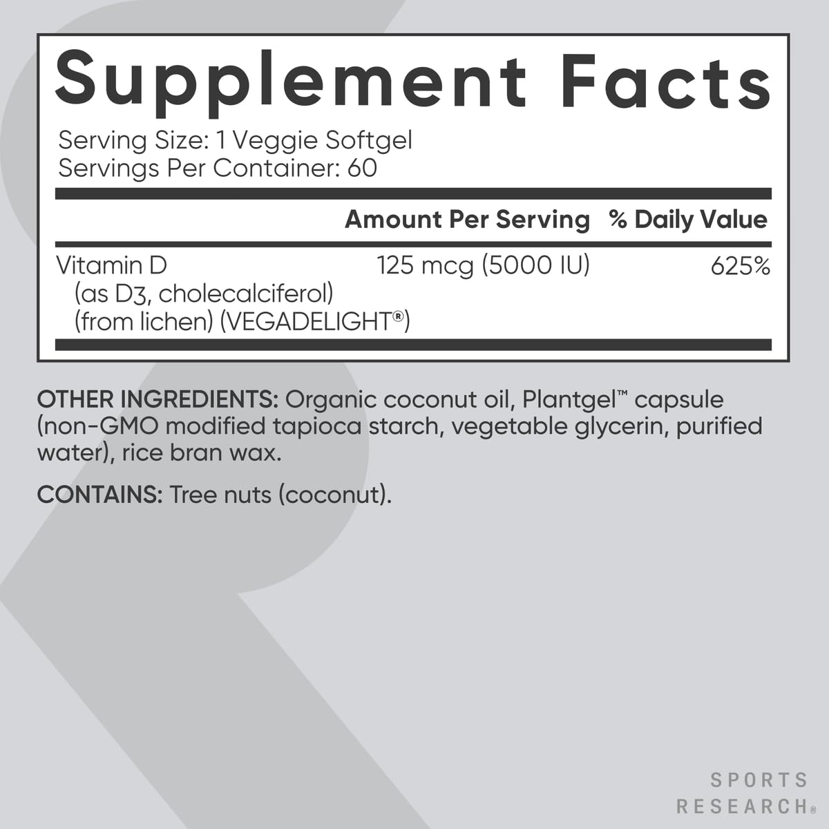 Close-up of Sports Research Vegan Vitamin D3 softgel