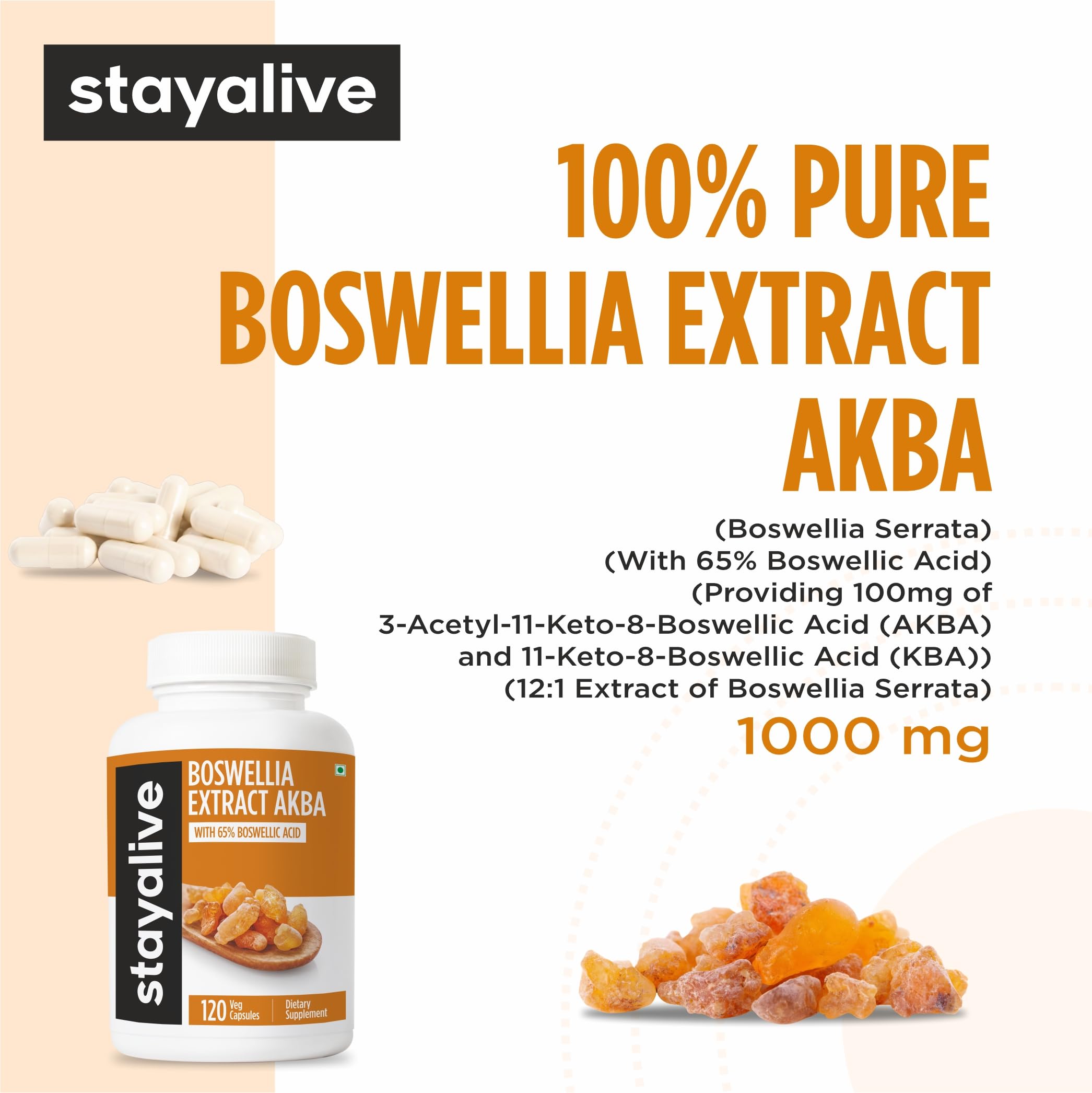 Close-up of STAY ALIVE Boswellia Serrata Capsules